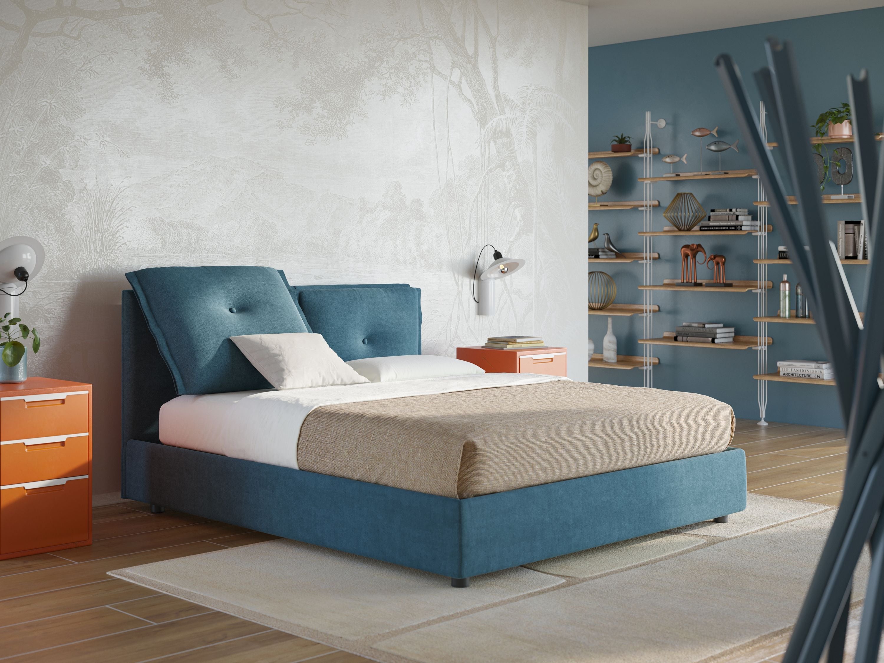 Travis letto contenitore con cuscini mobili trapuntati in tessuto impermeabile T02 carta da zucchero - divani.store