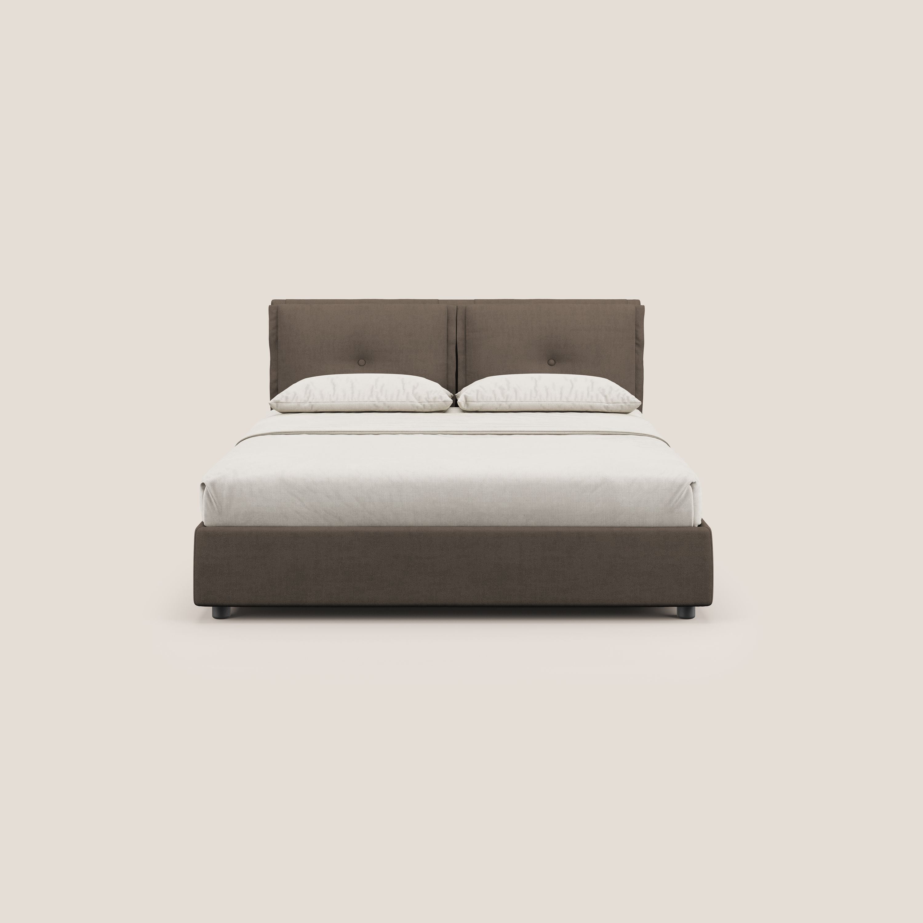 Travis letto contenitore con cuscini mobili trapuntati in tessuto impermeabile T02 marrone - divani.store