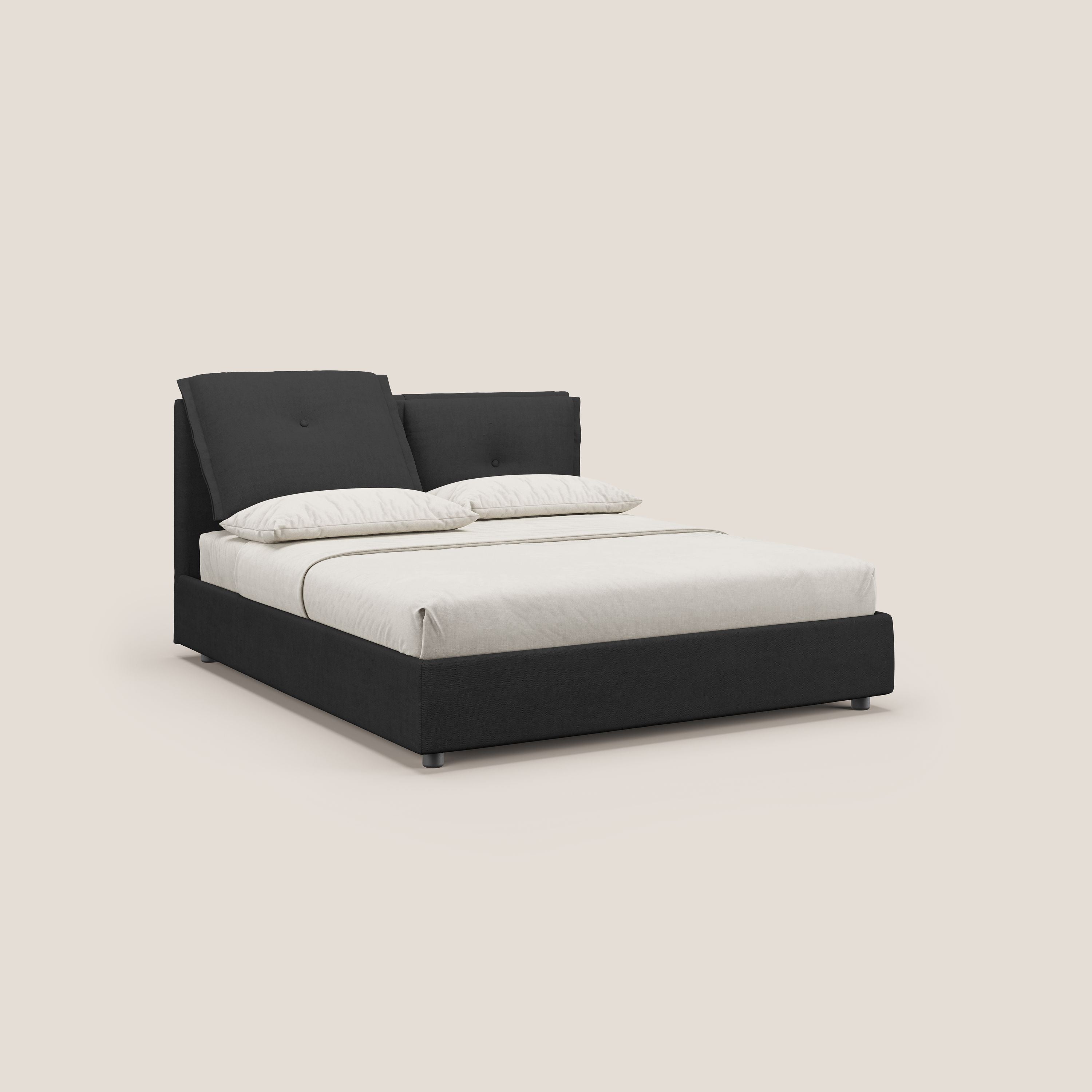 Travis letto contenitore con cuscini mobili trapuntati in tessuto impermeabile T02 nero - divani.store