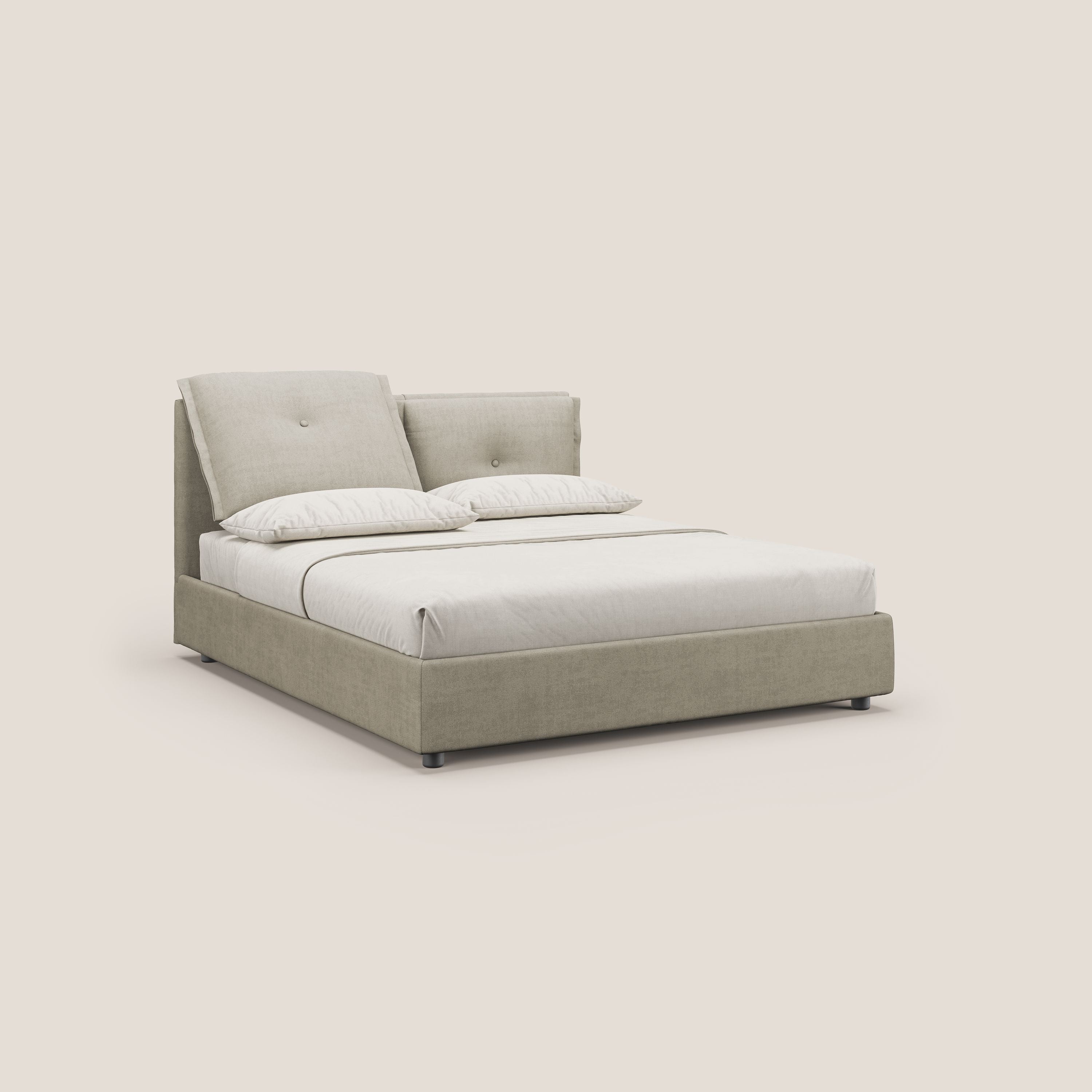 Travis letto contenitore con cuscini mobili trapuntati in tessuto impermeabile T02 panna - divani.store