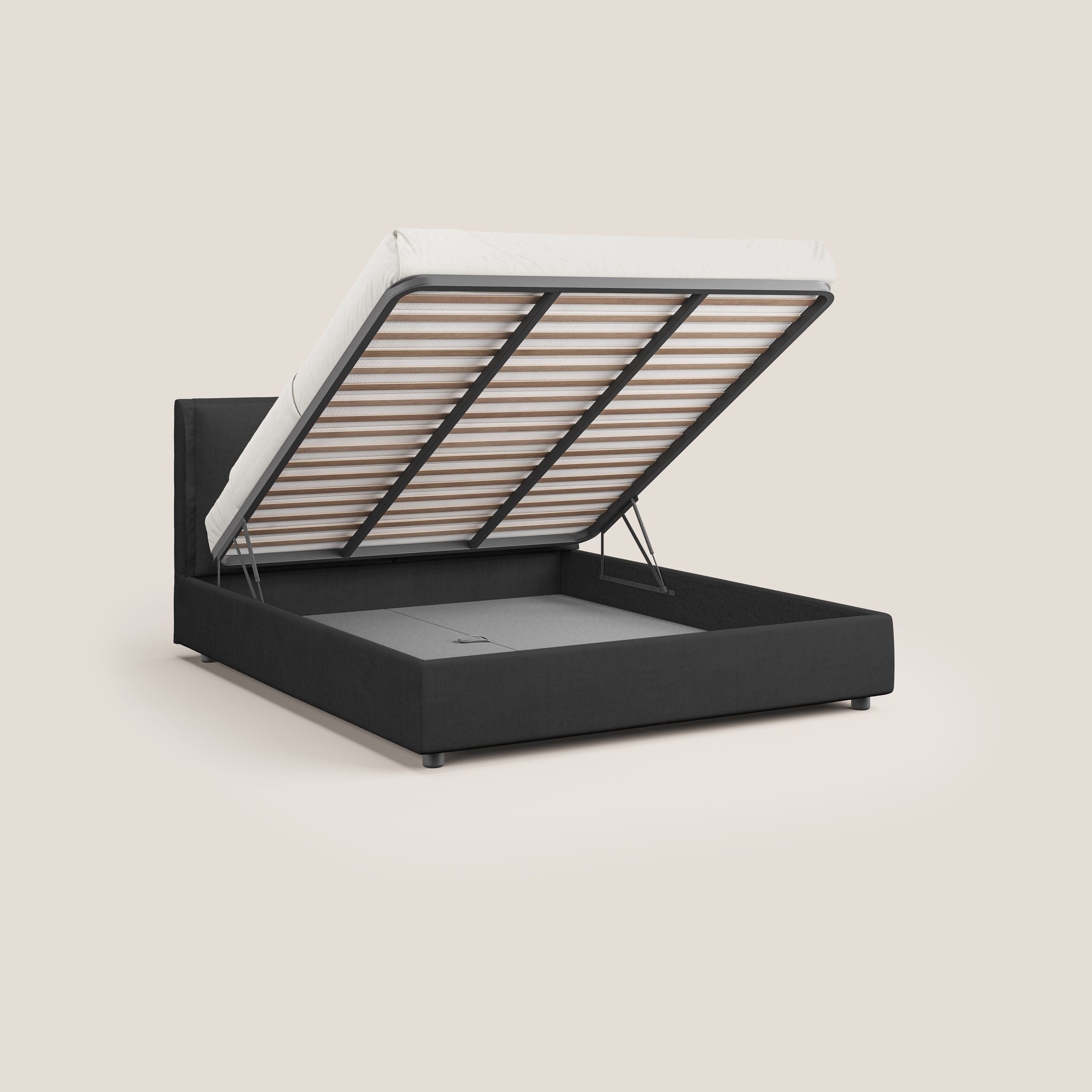 Travis letto contenitore con cuscini mobili trapuntati in tessuto impermeabile T02 nero - divani.store