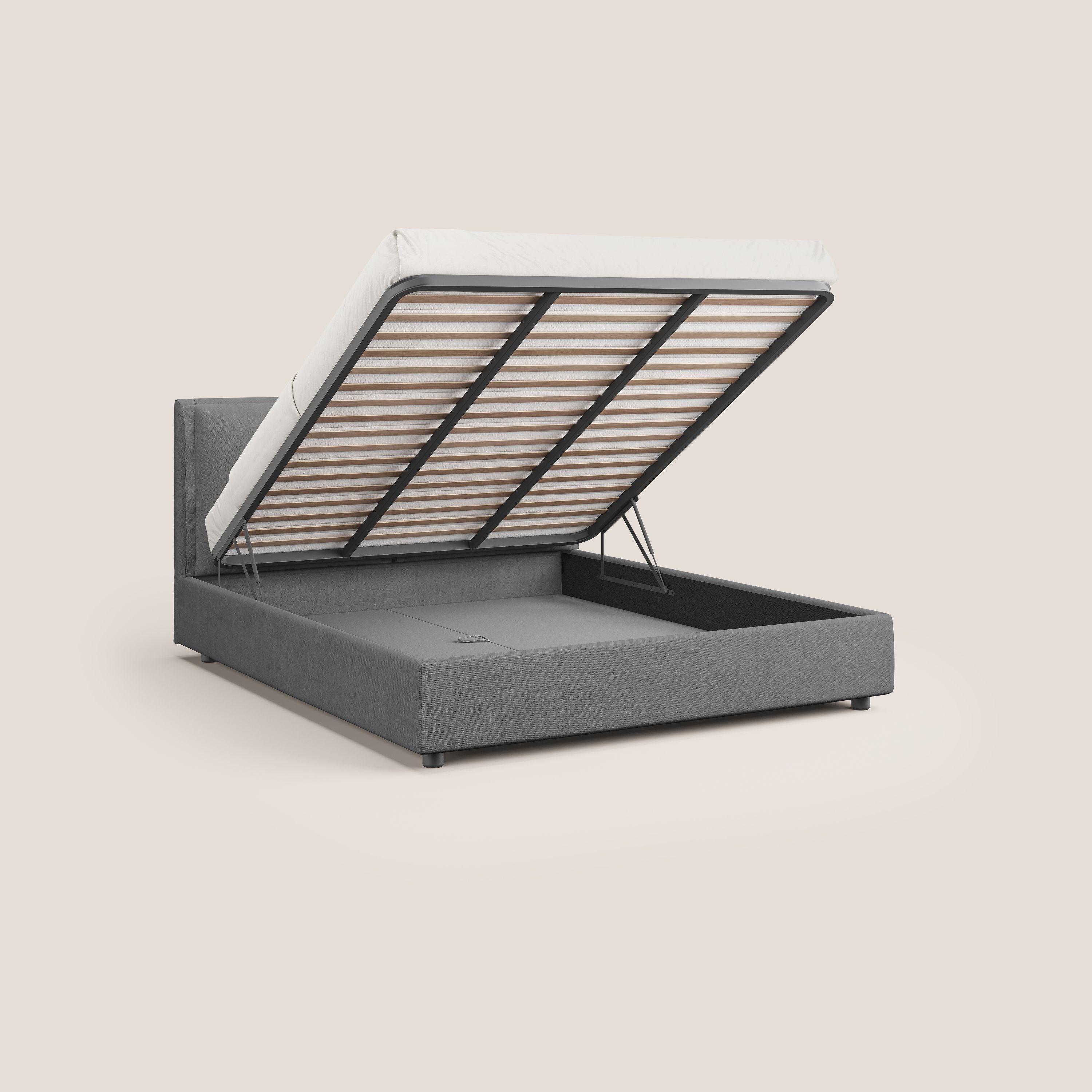 Travis letto contenitore con cuscini mobili trapuntati in tessuto impermeabile T02 grigio - divani.store