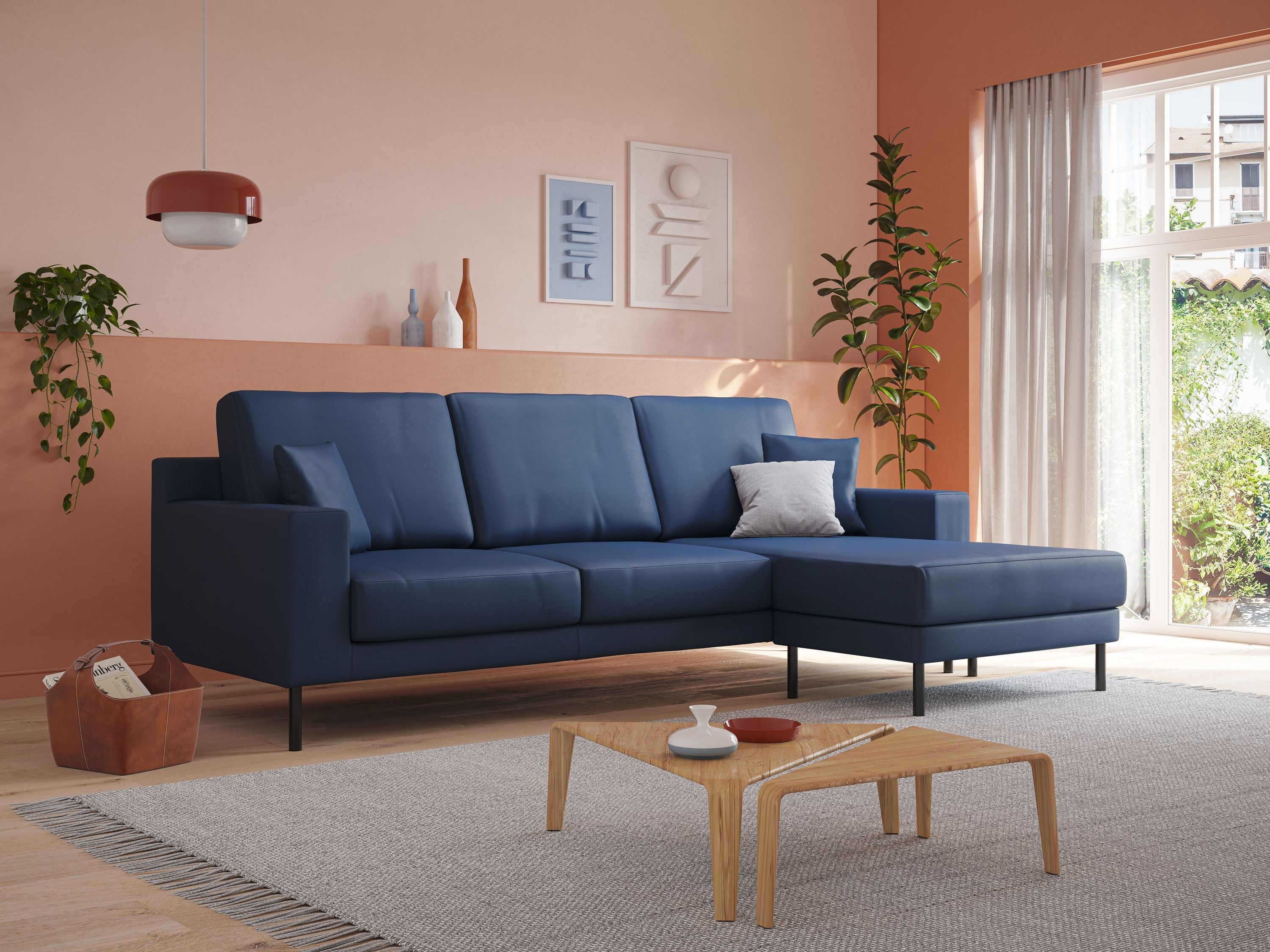 Uranio divano angolare moderno REVERSIBILE in Ecopelle impermeabile T04 rosso - divani.store