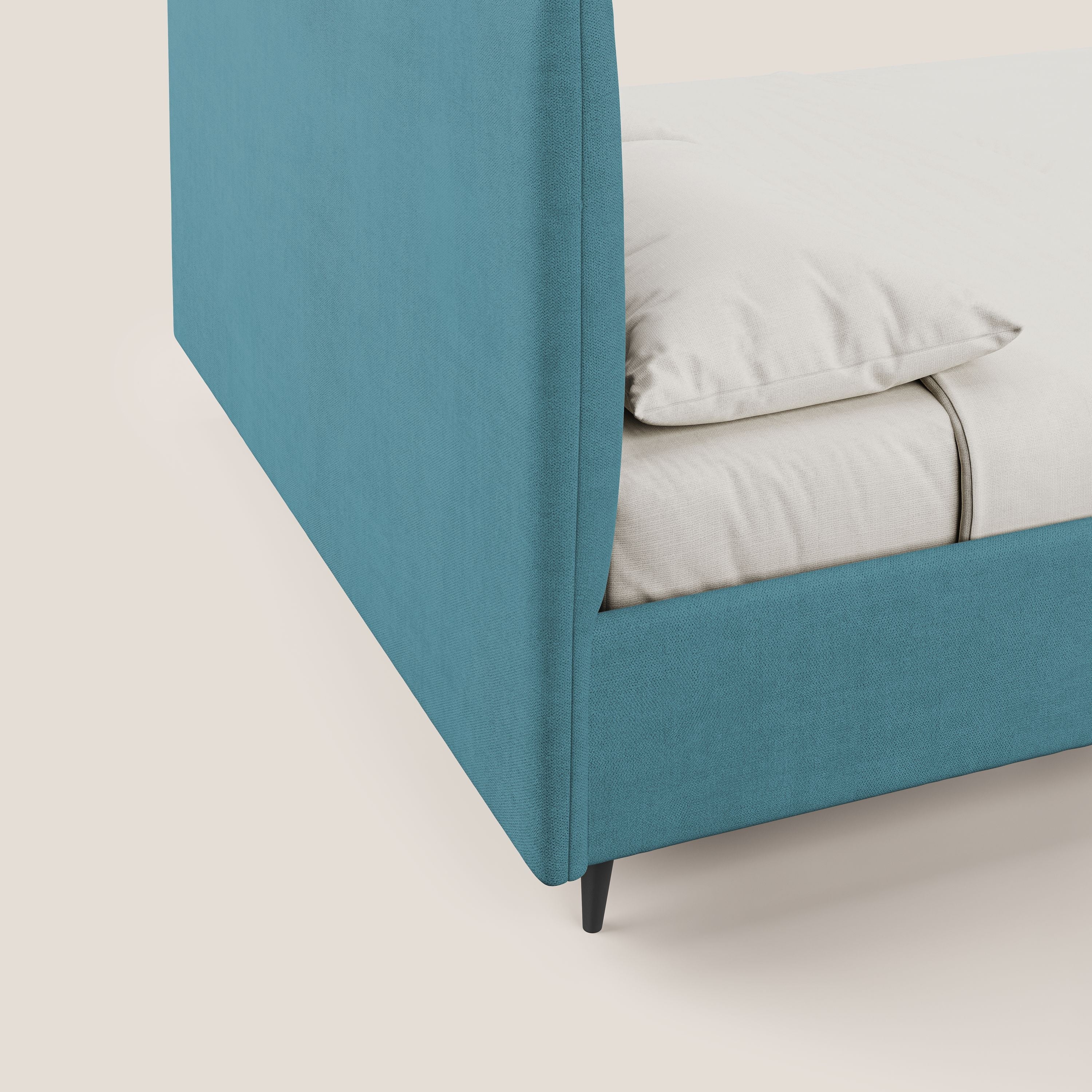 Yvonne letto contenitore in morbido tessuto impermeabile T02 azzurro - divani.store