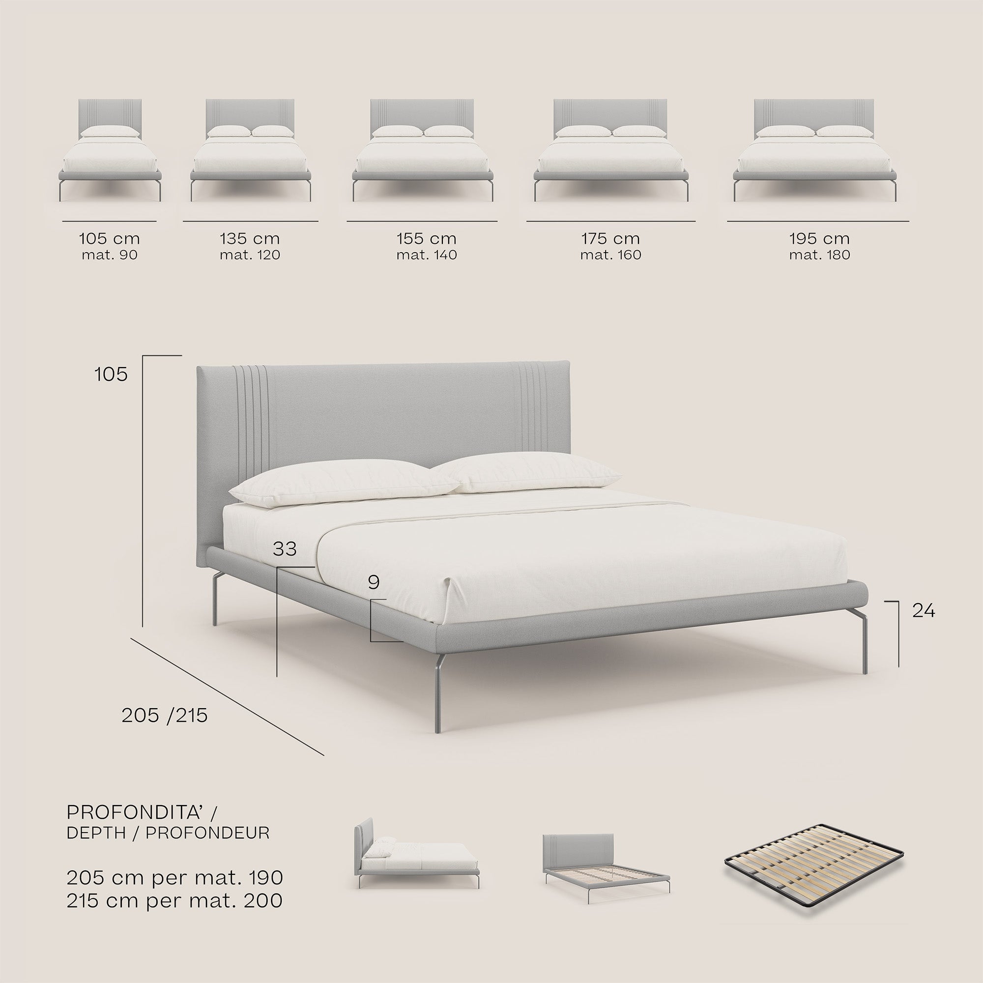 Finn letto imbottito con piedi alti in metallo in tessuto smacchiabile T05 cammello - divani.store