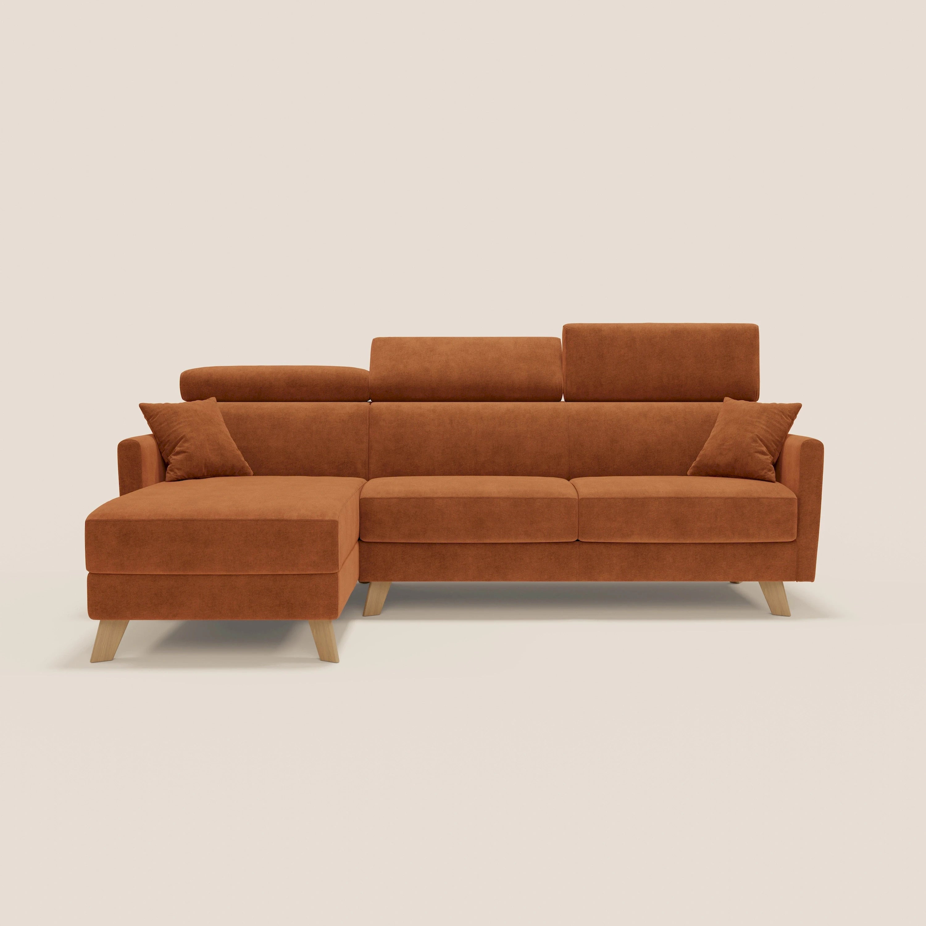 Francy Eckschlafsofa mit abnehmbarem Bezug - Stauraumhalbinsel und verstellbare Kopfstützen aus abwaschbarem Stoff T17 orange