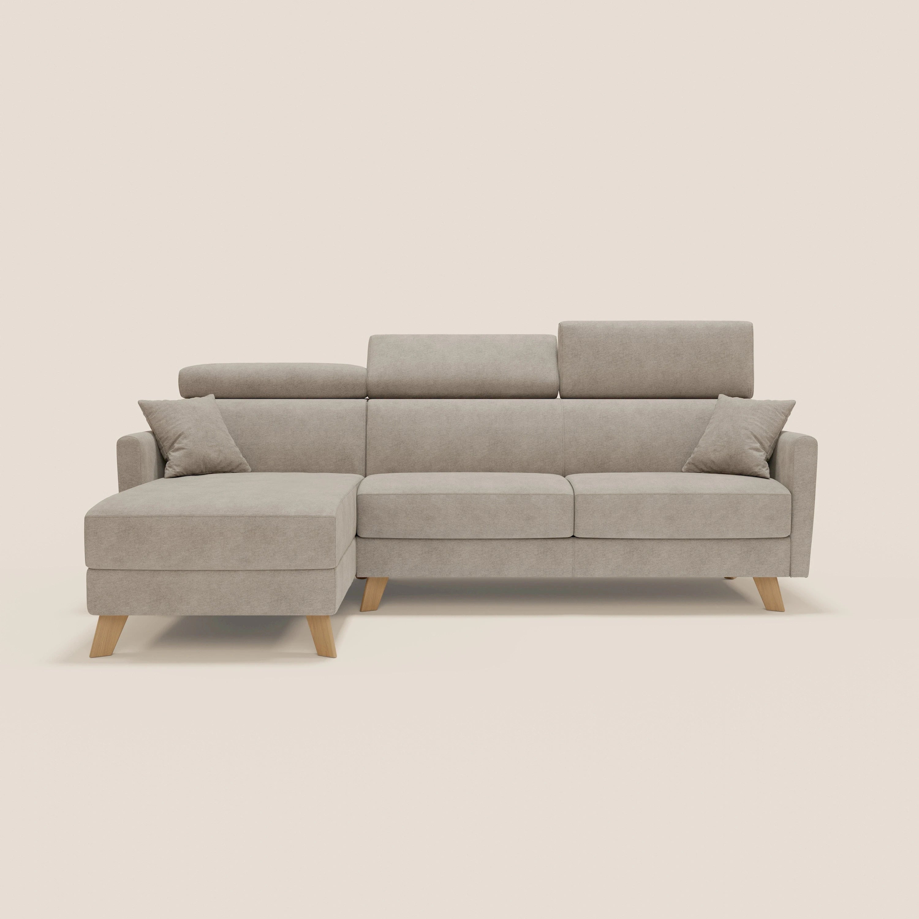 Francy Eckschlafsofa mit abnehmbarem Bezug - Stauraumhalbinsel und verstellbare Kopfstützen aus abwaschbarem Stoff T17 beige