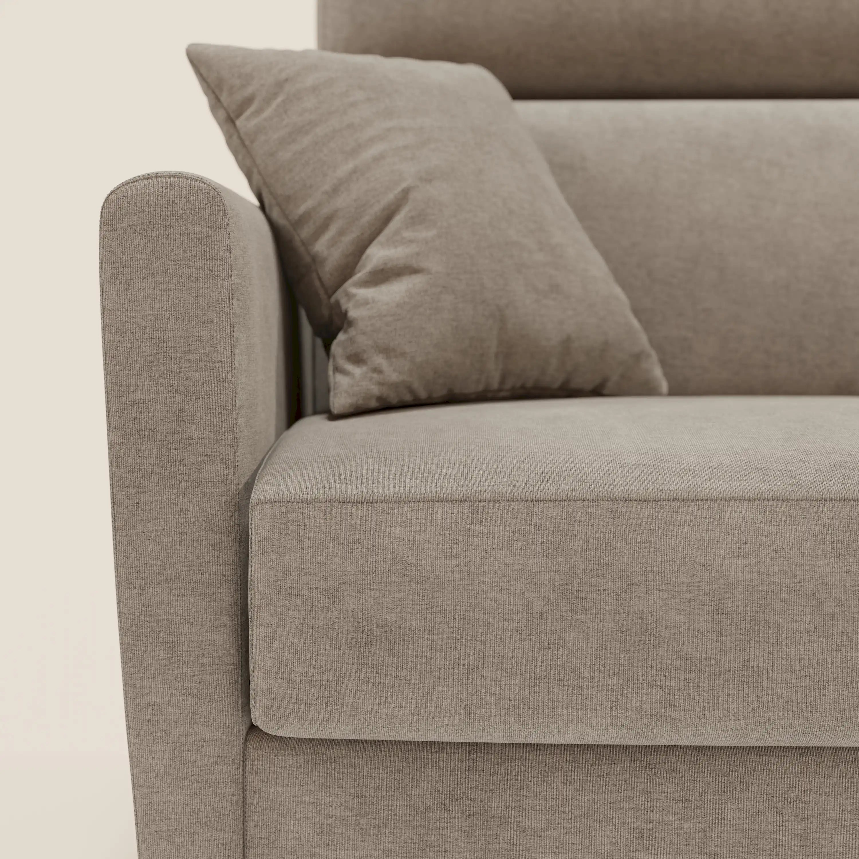 Francy Eckschlafsofa mit abnehmbarem Bezug - Stauraumhalbinsel und verstellbare Kopfstützen aus abwaschbarem Stoff T17 beige