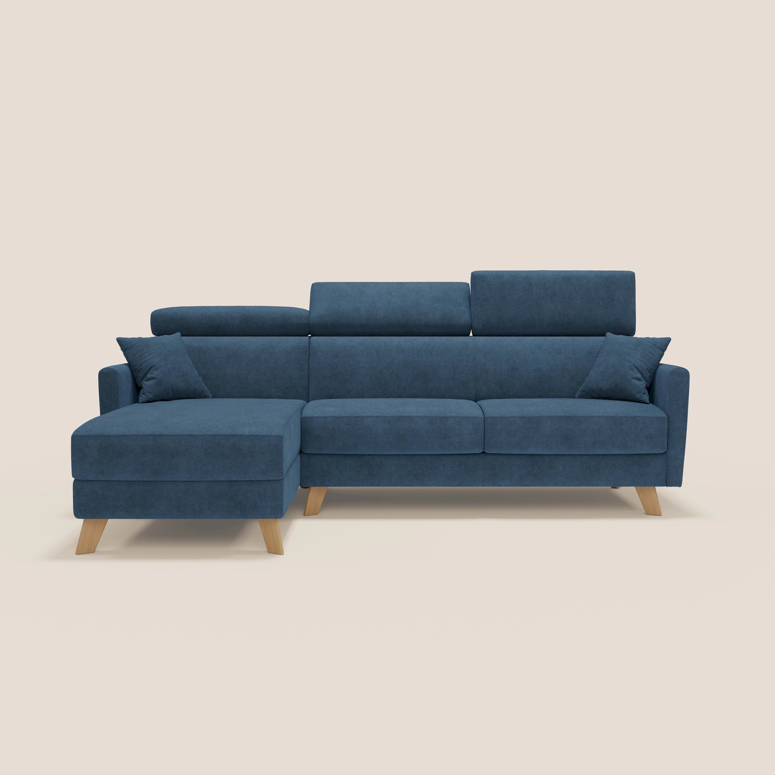 Francy Eckschlafsofa mit abnehmbarem Bezug - Stauraumhalbinsel und verstellbare Kopfstützen aus abwaschbarem Stoff T17 blau