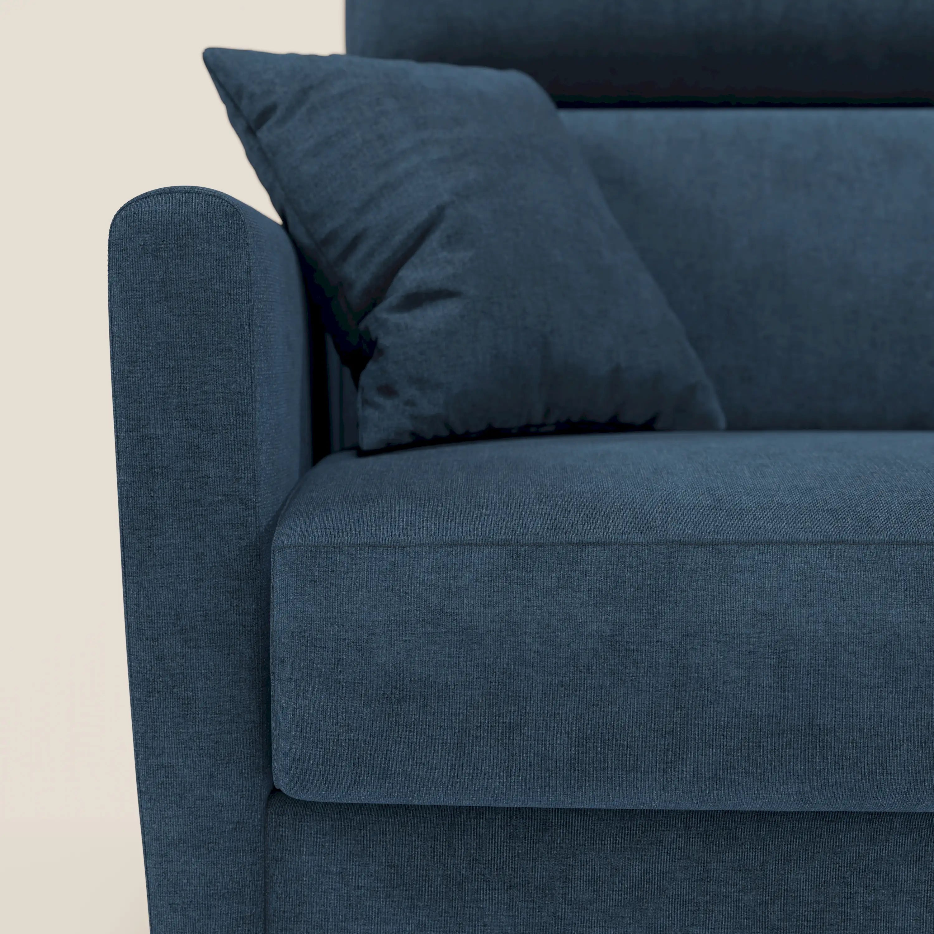 Francy Eckschlafsofa mit abnehmbarem Bezug - Stauraumhalbinsel und verstellbare Kopfstützen aus abwaschbarem Stoff T17 blau