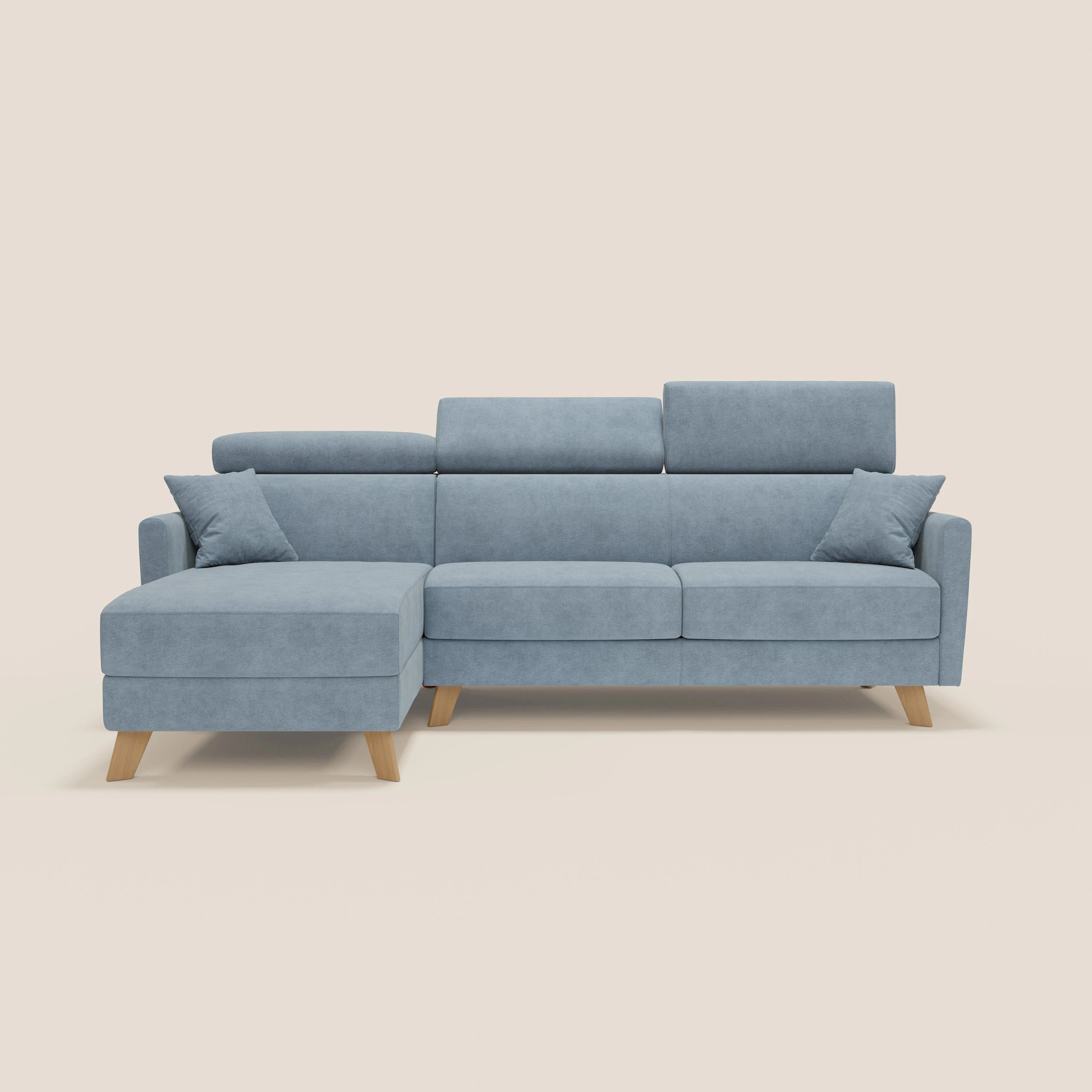 Francy Eckschlafsofa mit abnehmbarem Bezug - Stauraumhalbinsel und verstellbare Kopfstützen aus abwaschbarem Stoff T17 taubenblau