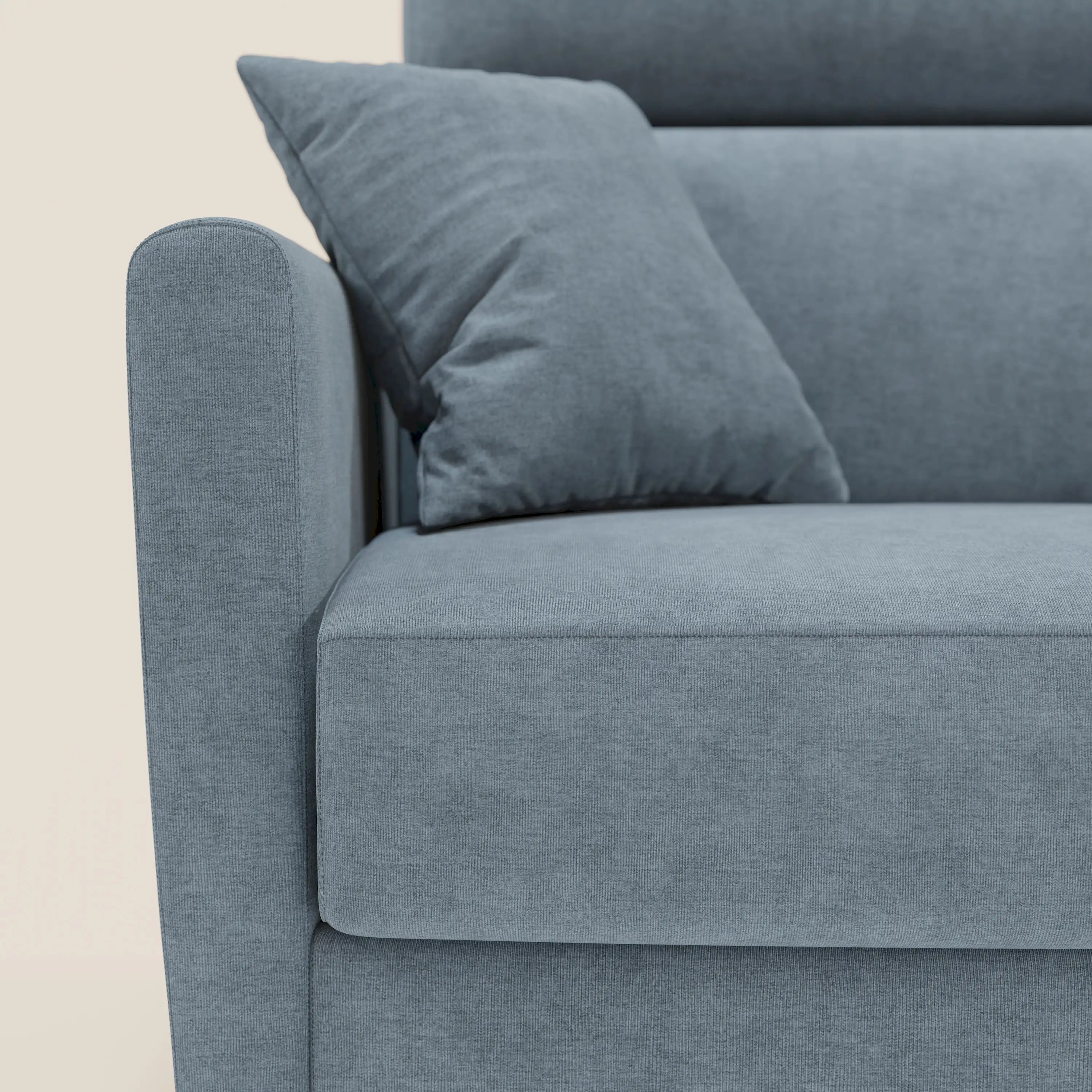 Francy Eckschlafsofa mit abnehmbarem Bezug - Stauraumhalbinsel und verstellbare Kopfstützen aus abwaschbarem Stoff T17 taubenblau