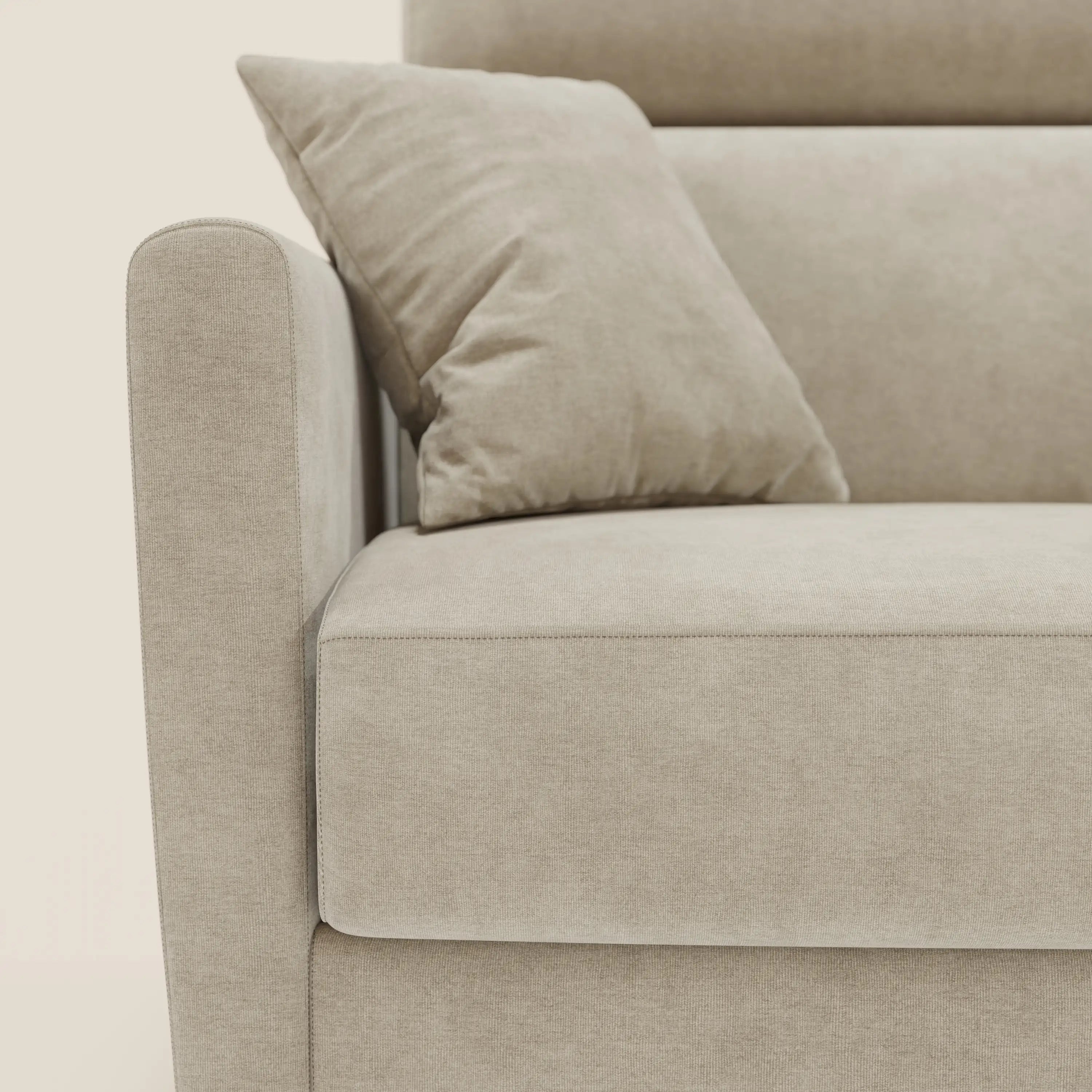 Francy Eckschlafsofa mit abnehmbarem Bezug - Stauraumhalbinsel und verstellbare Kopfstützen aus abwaschbarem Stoff T17 sahne