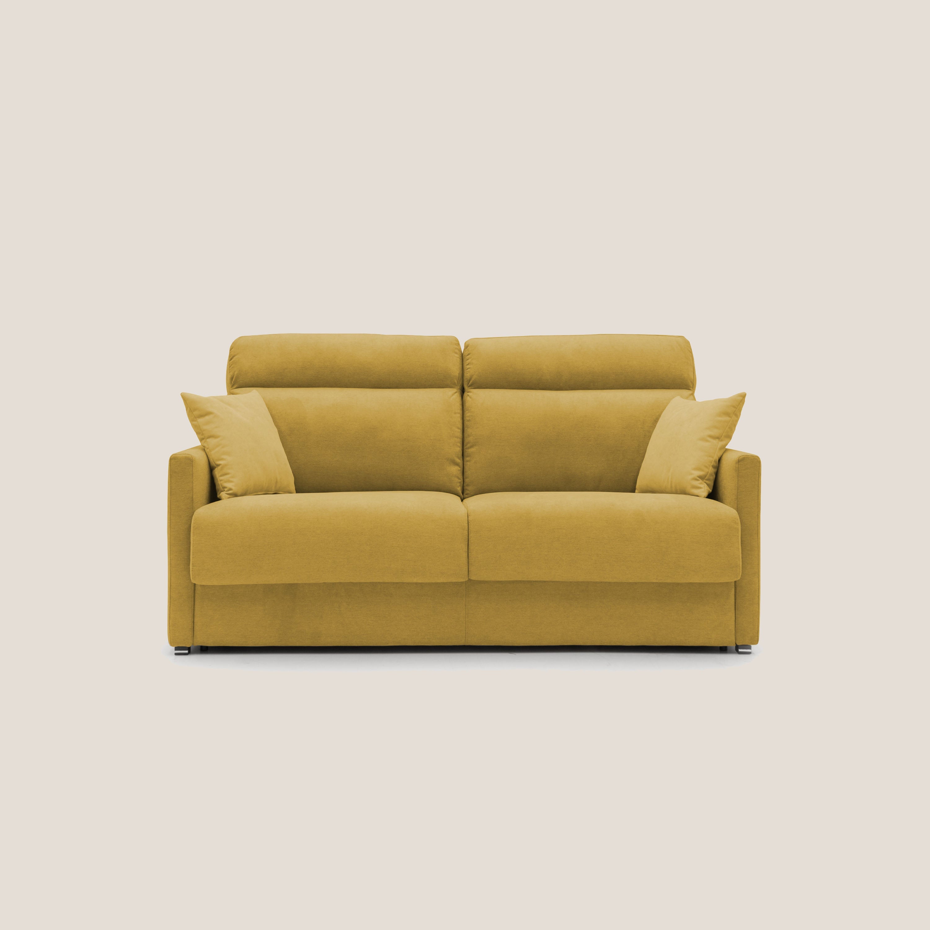 Margot Divano letto matrimoniale con schienale morbido alto in tessuto T02 giallo - divani.store