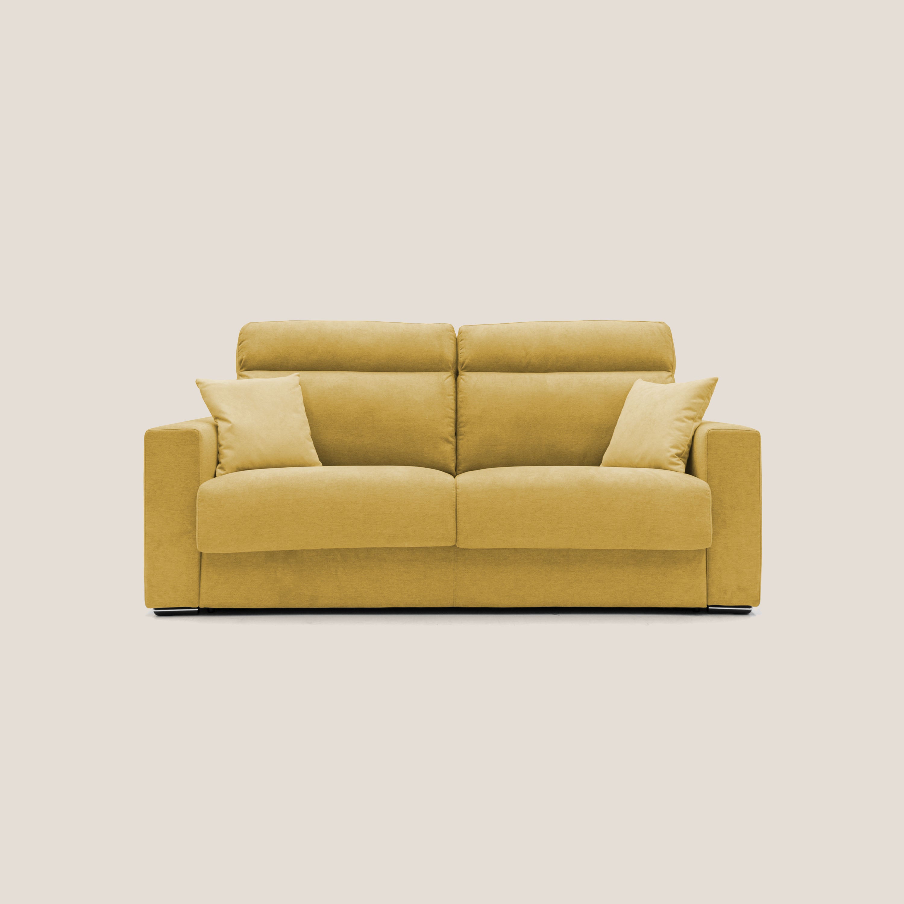Nikita Divano letto matrimoniale con schienale morbido alto e rivestimento T02 giallo - divani.store