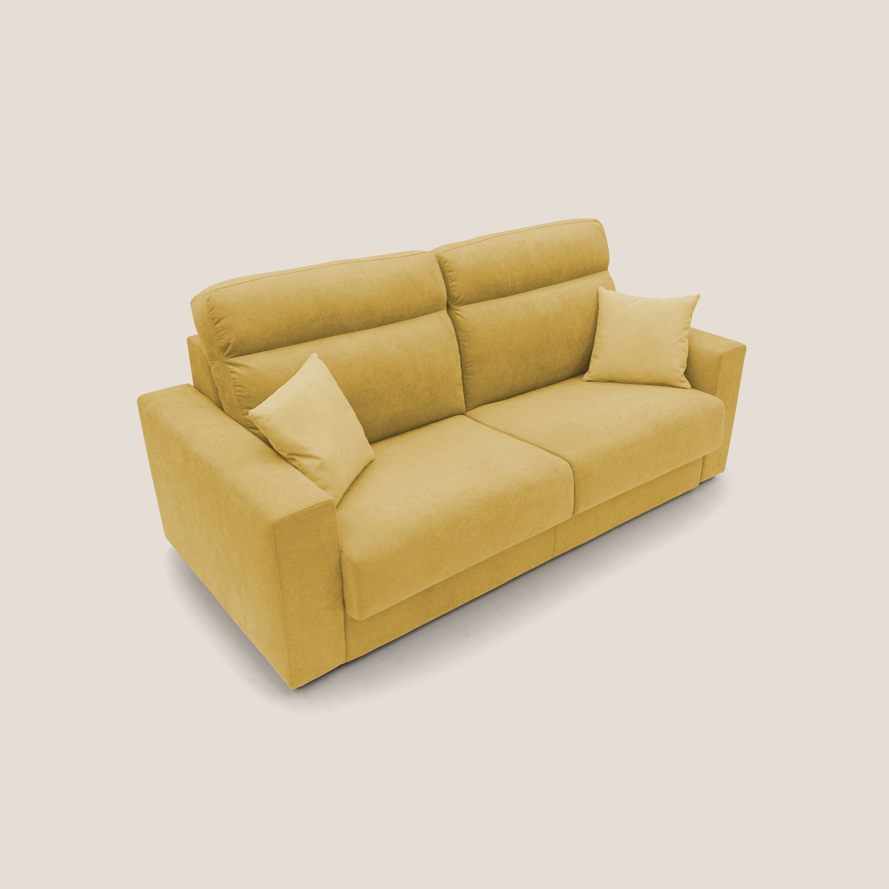 Nikita Divano letto matrimoniale con schienale morbido alto e rivestimento T02 giallo - divani.store