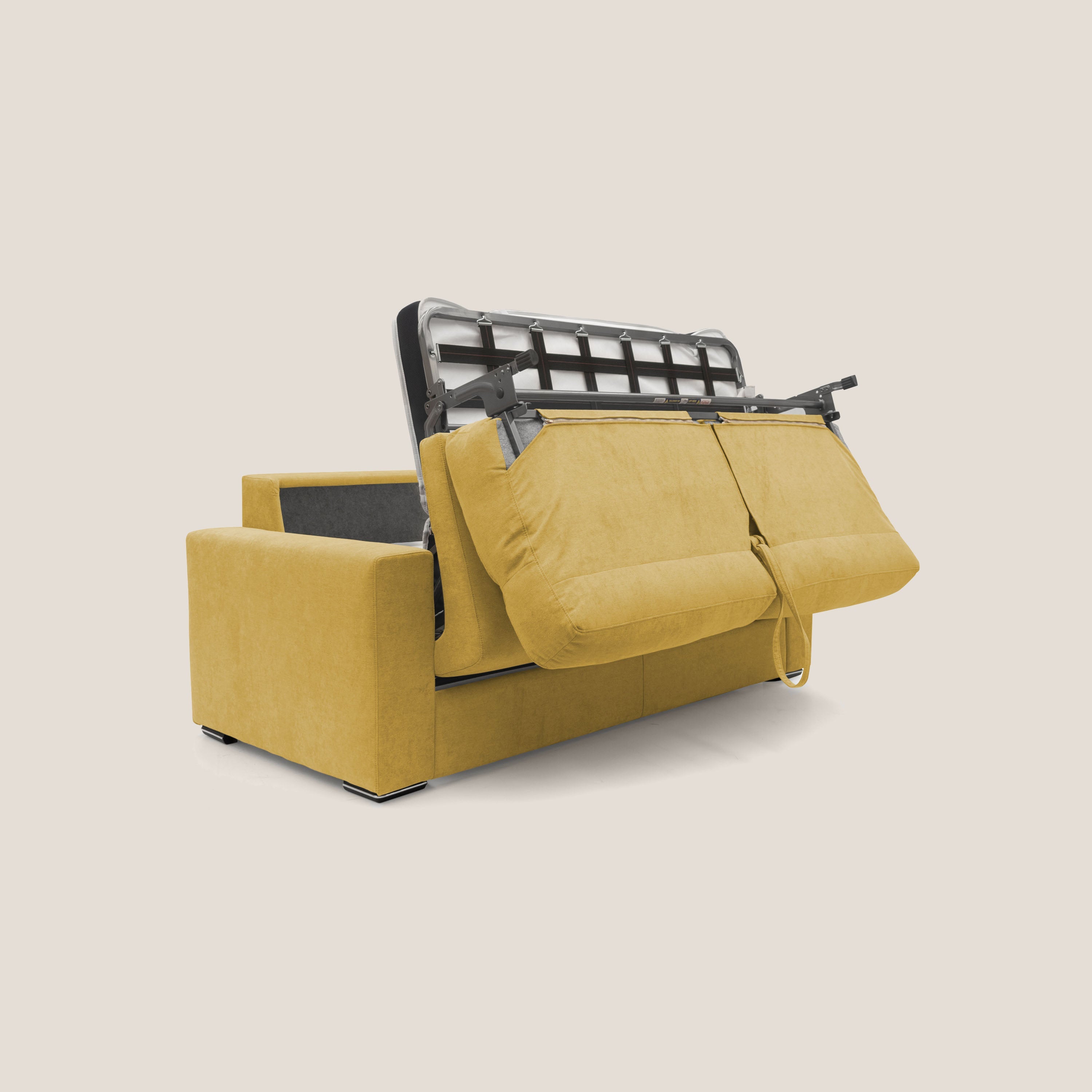 Nikita Divano letto matrimoniale con schienale morbido alto e rivestimento T02 giallo - divani.store