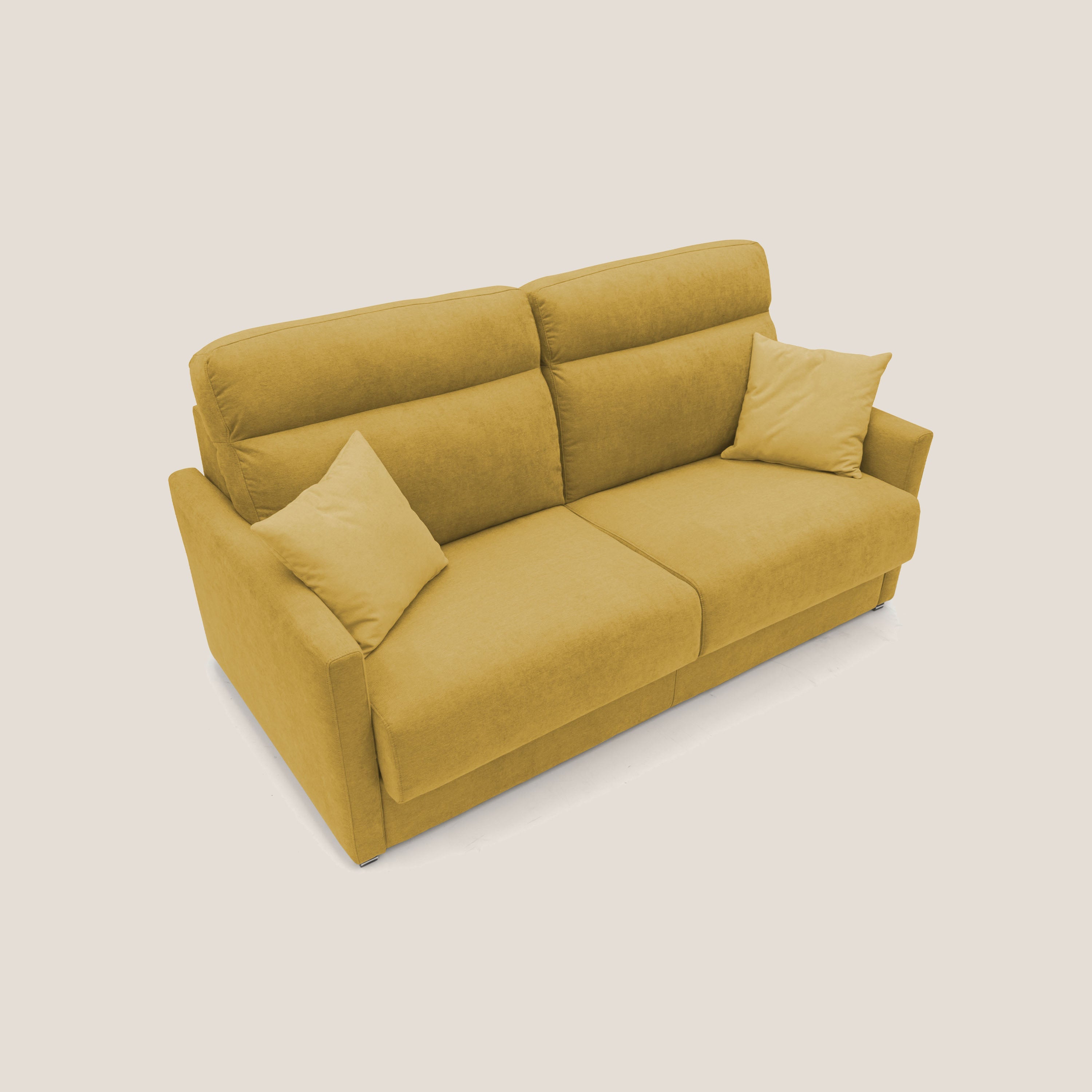 Margot Divano letto matrimoniale con schienale morbido alto in tessuto T02 giallo - divani.store