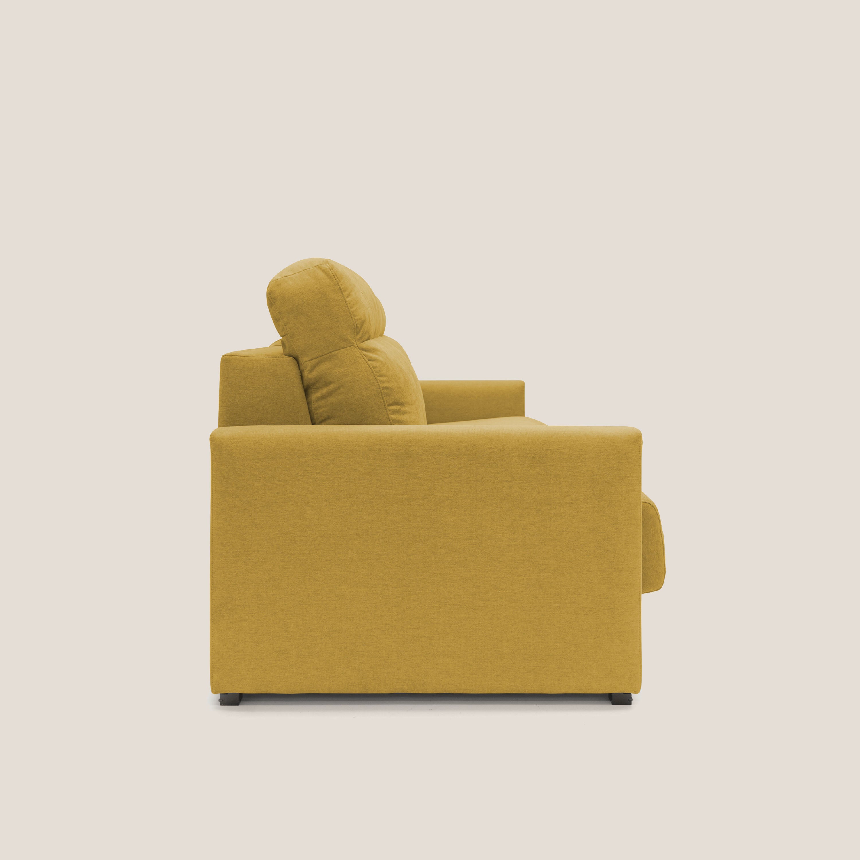 Margot Divano letto matrimoniale con schienale morbido alto in tessuto T02 giallo - divani.store