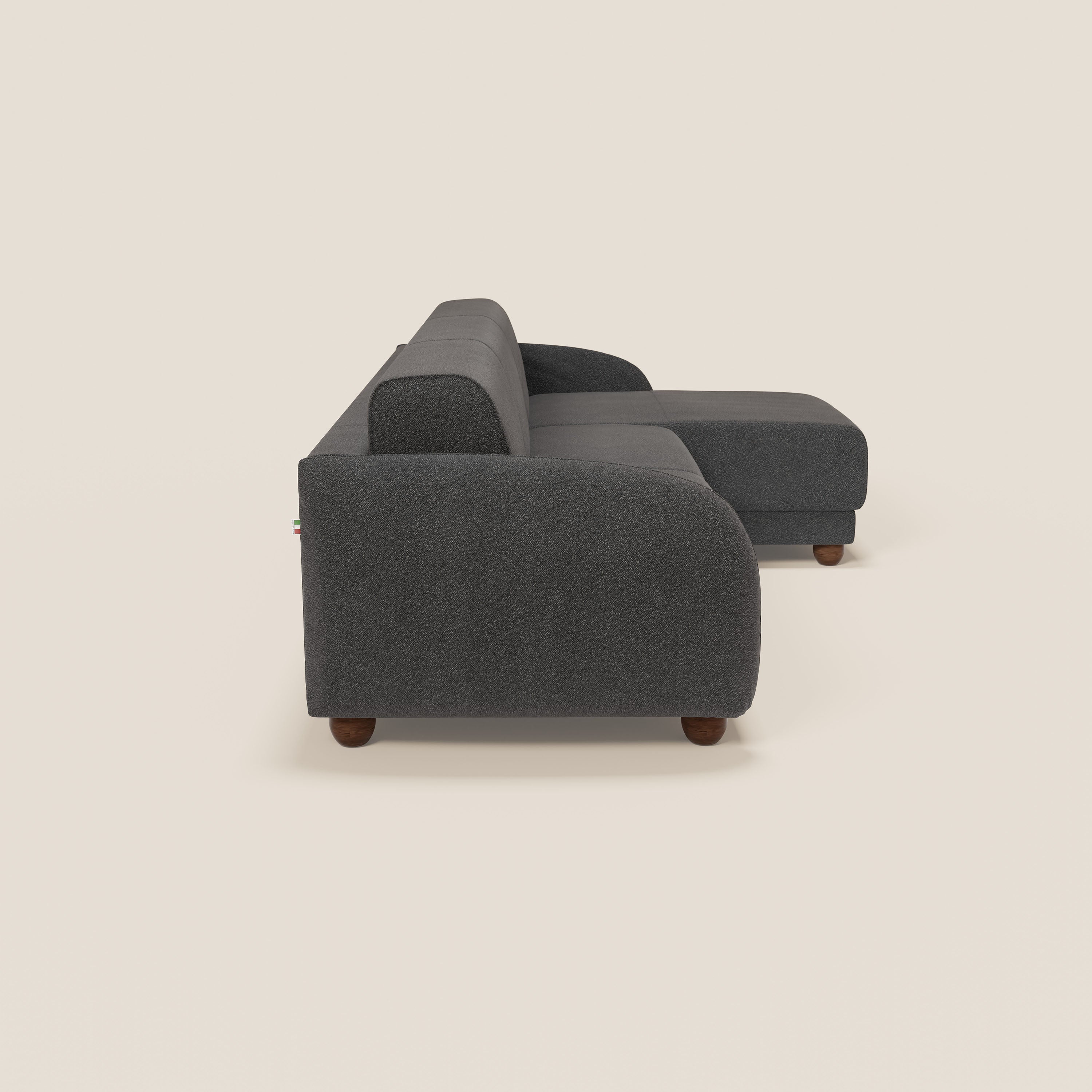 Giglio divano letto angolare con materasso alto 18 cm e penisola contenitore in morbido bouclé impermeabile T07 - divani.store