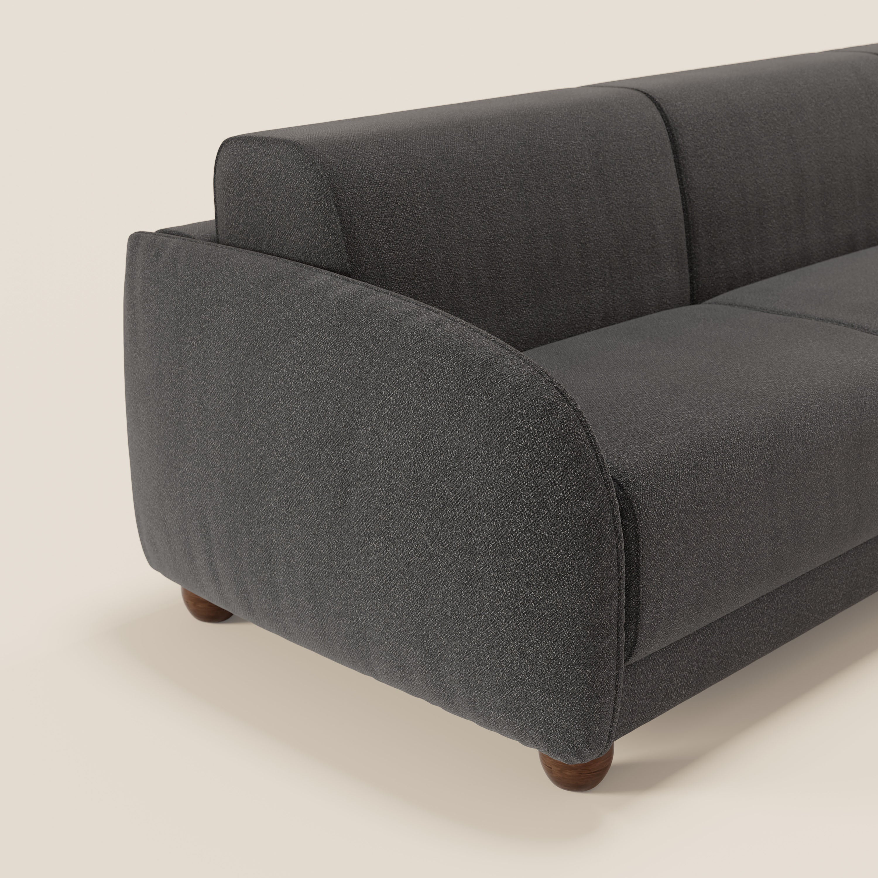 Giglio divano letto angolare con materasso alto 18 cm e penisola contenitore in morbido bouclé impermeabile T07 - divani.store