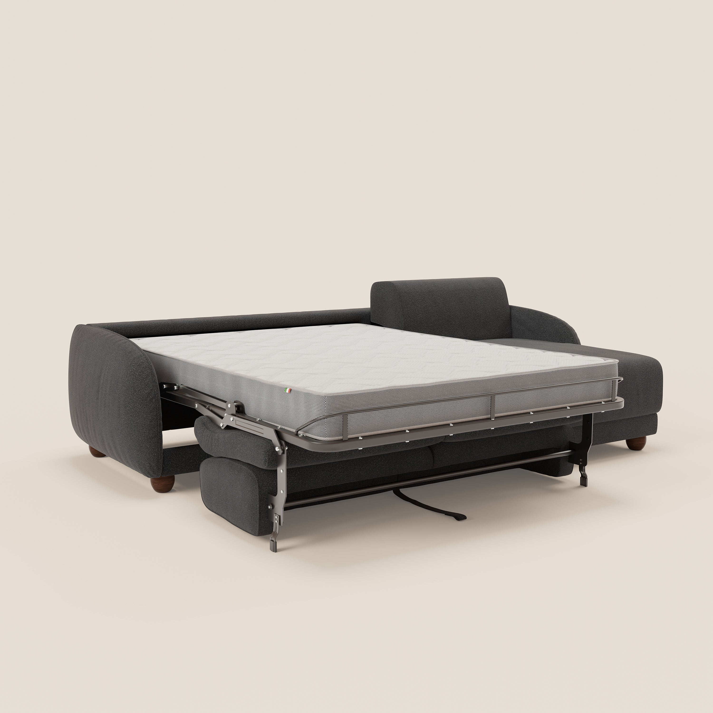 Giglio divano letto angolare con materasso alto 18 cm e penisola contenitore in morbido bouclé impermeabile T07 - divani.store