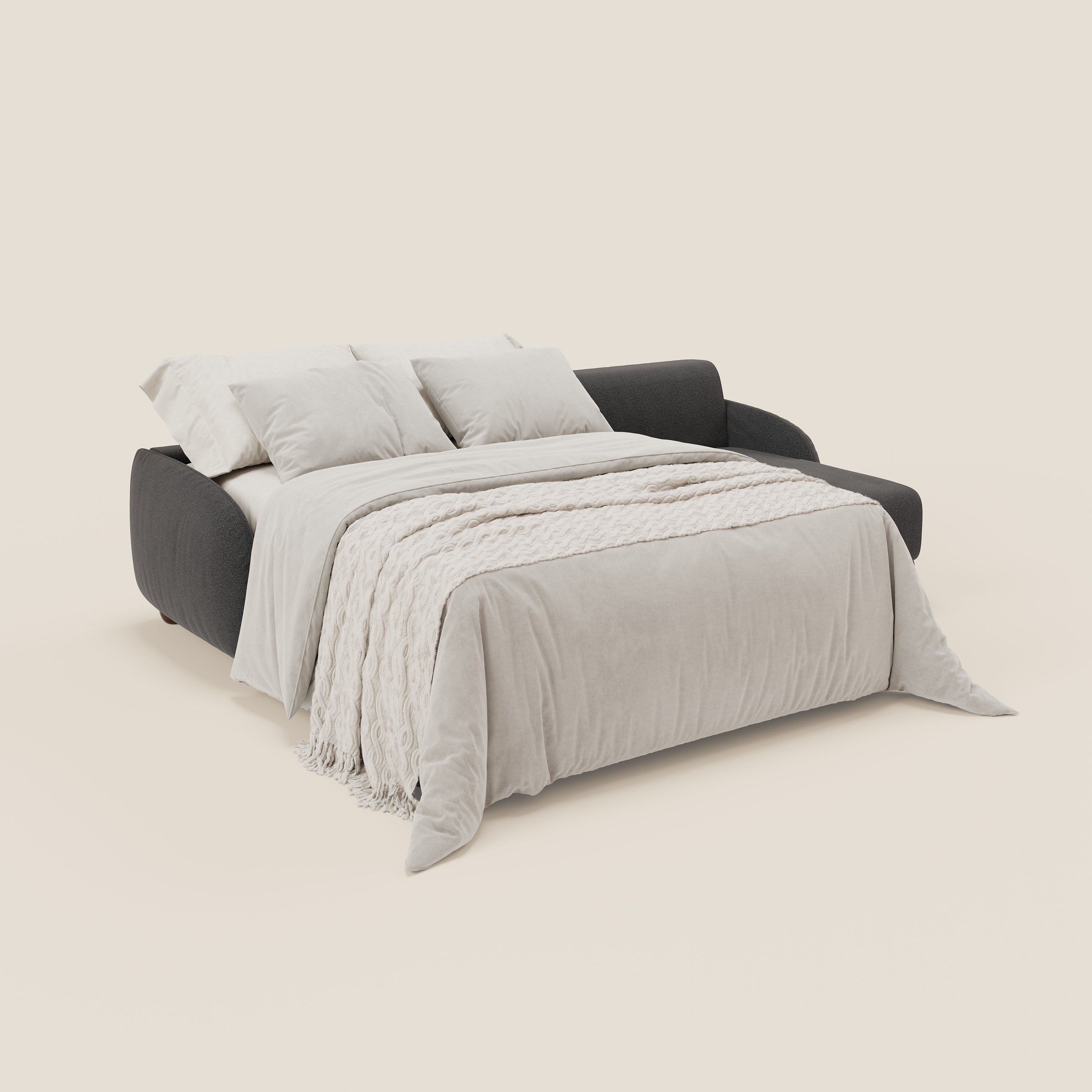 Giglio divano letto angolare con materasso alto 18 cm e penisola contenitore in morbido bouclé impermeabile T07 - divani.store