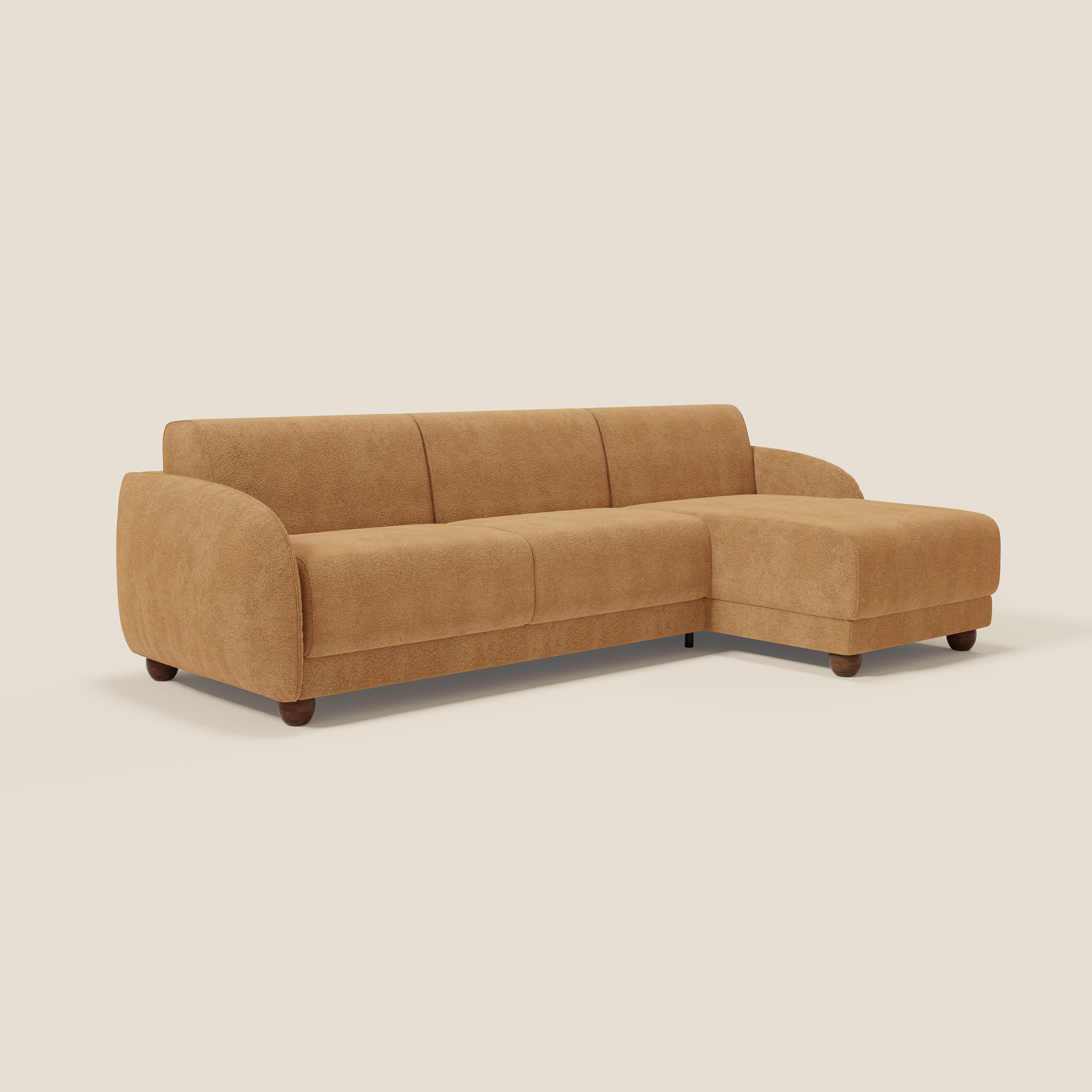 Giglio divano letto angolare con materasso alto 18 cm e penisola contenitore in morbido bouclé impermeabile T07 - divani.store