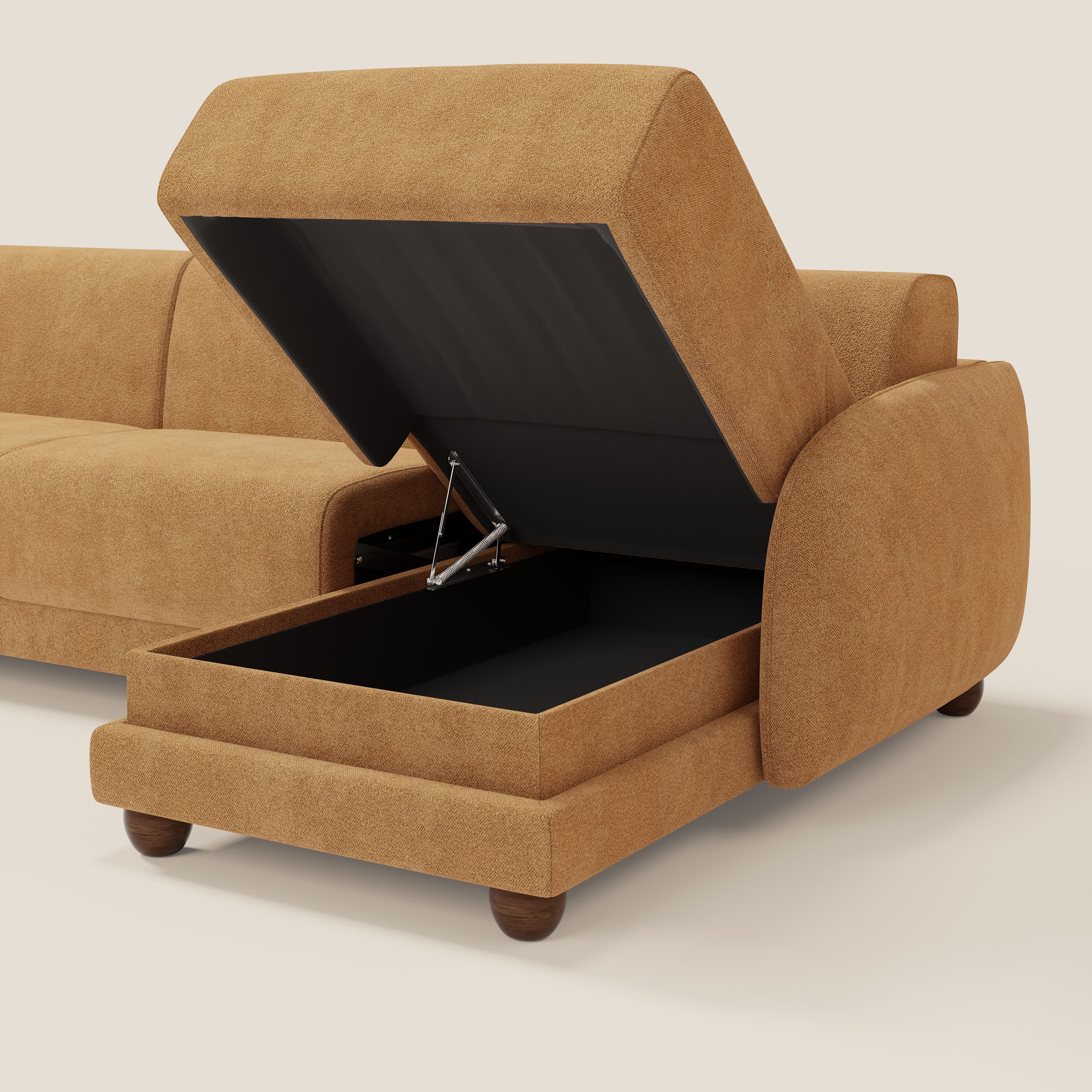 Giglio divano letto angolare con materasso alto 18 cm e penisola contenitore in morbido bouclé impermeabile T07 - divani.store