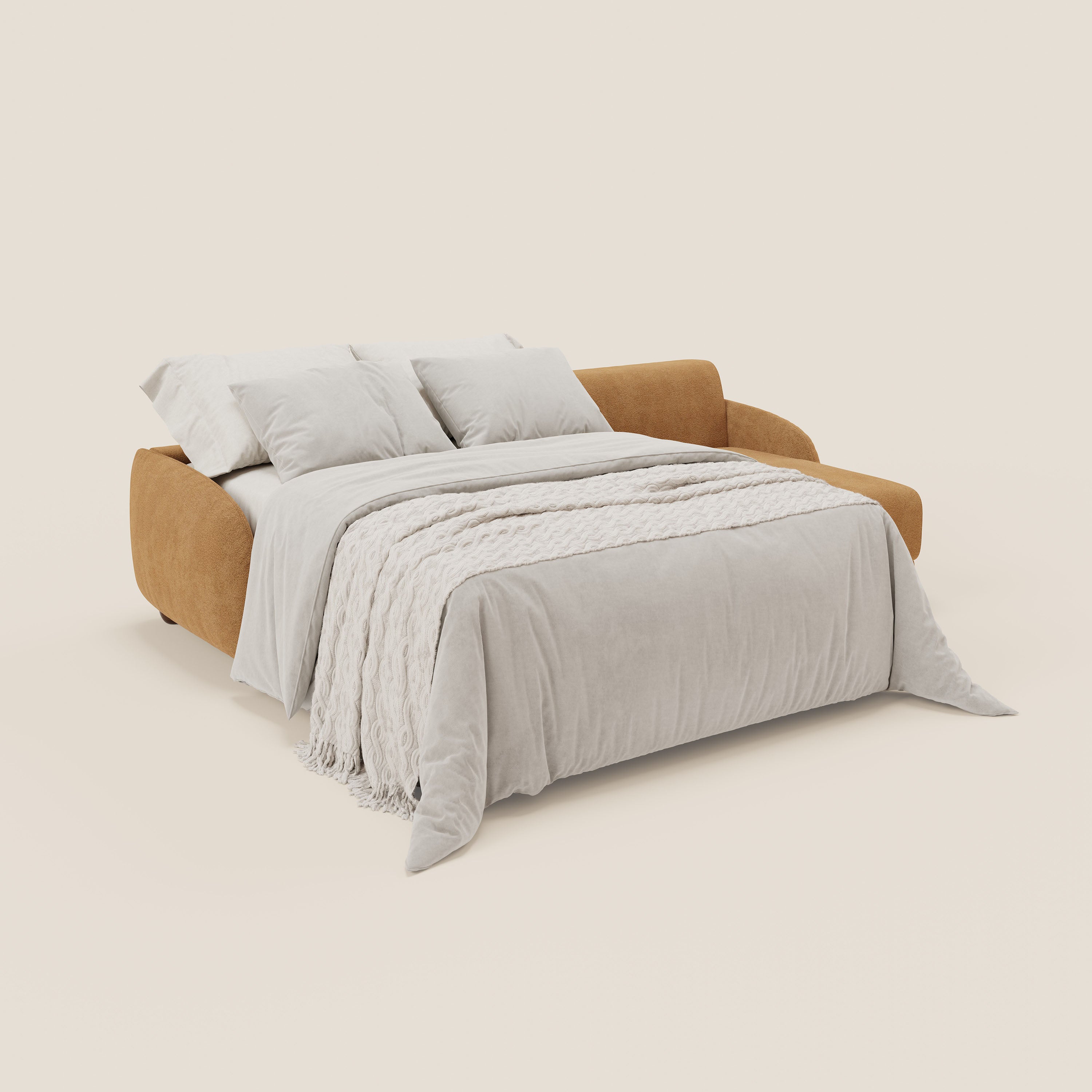 Giglio divano letto angolare con materasso alto 18 cm e penisola contenitore in morbido bouclé impermeabile T07 - divani.store