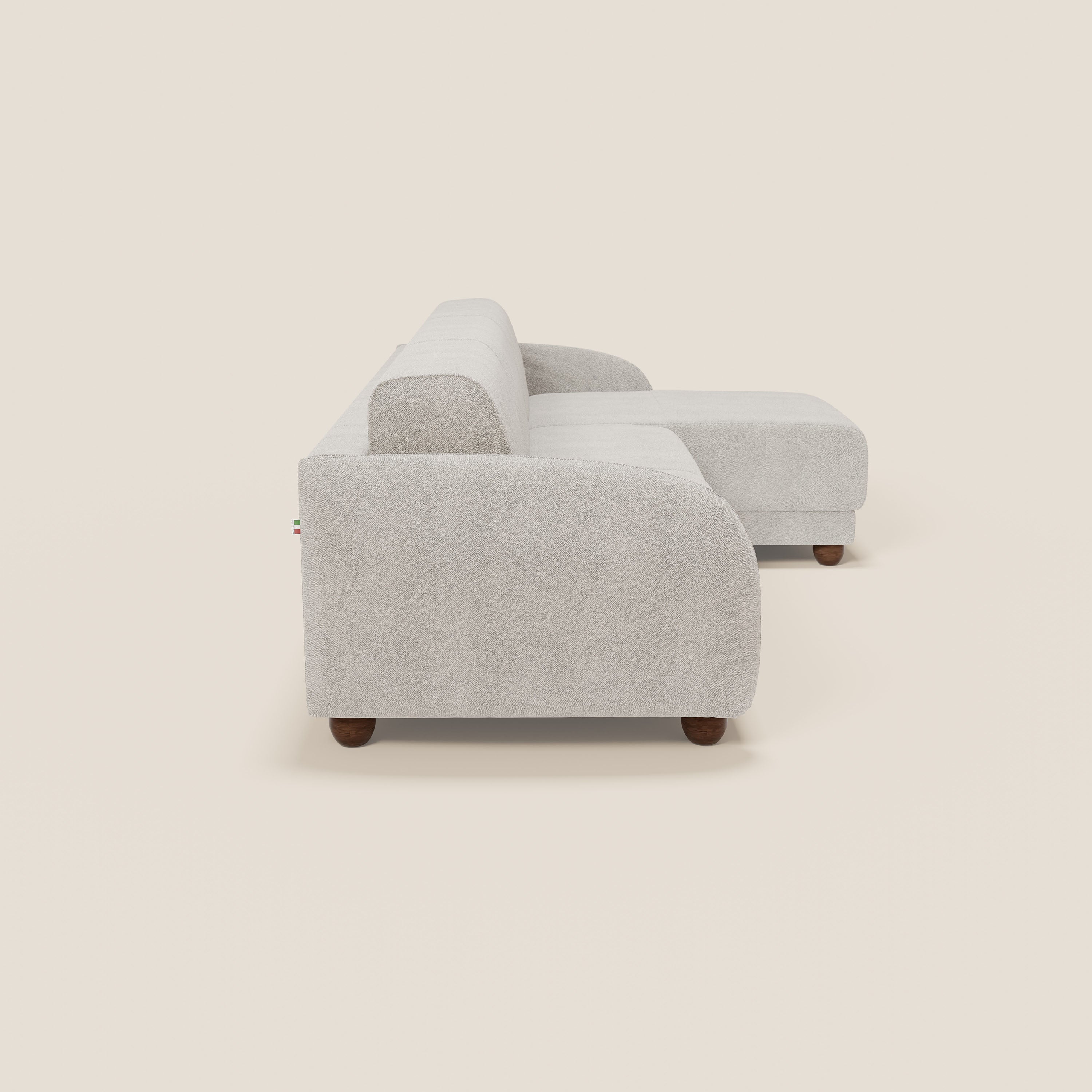 Giglio divano letto angolare con materasso alto 18 cm e penisola contenitore in morbido bouclé impermeabile T07 - divani.store