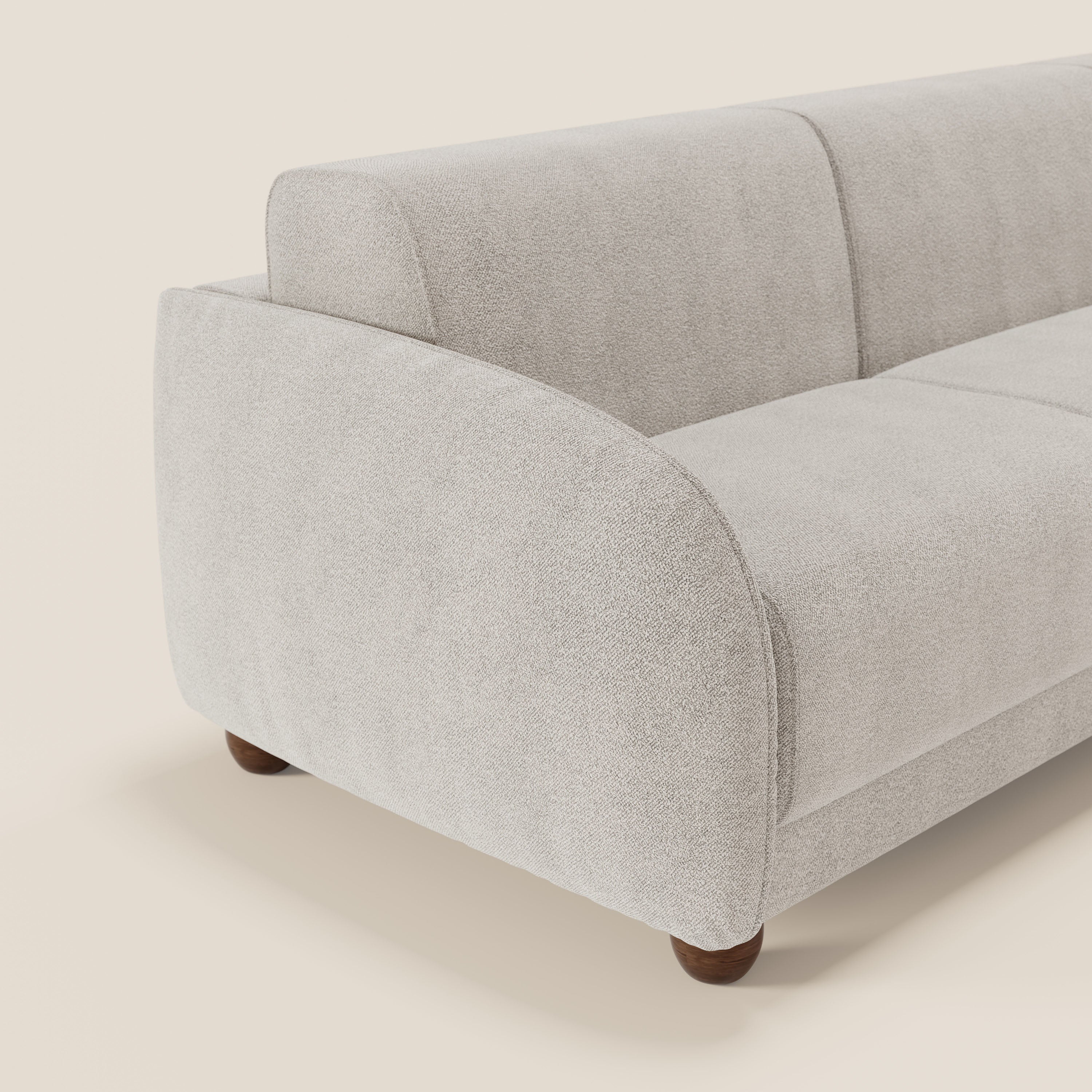 Giglio divano letto angolare con materasso alto 18 cm e penisola contenitore in morbido bouclé impermeabile T07 - divani.store