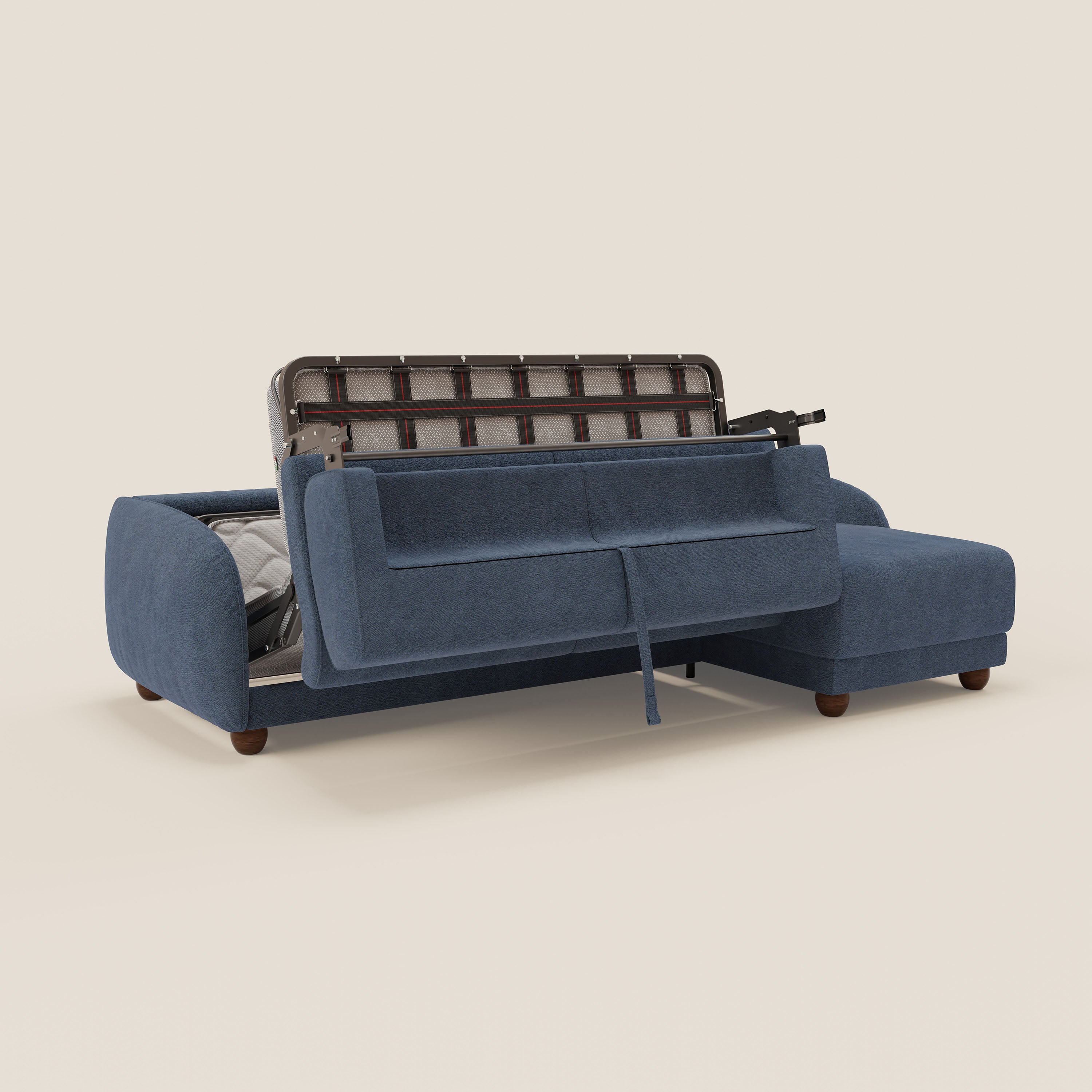 Giglio divano letto angolare con materasso alto 18 cm e penisola contenitore in morbido bouclé impermeabile T07 - divani.store