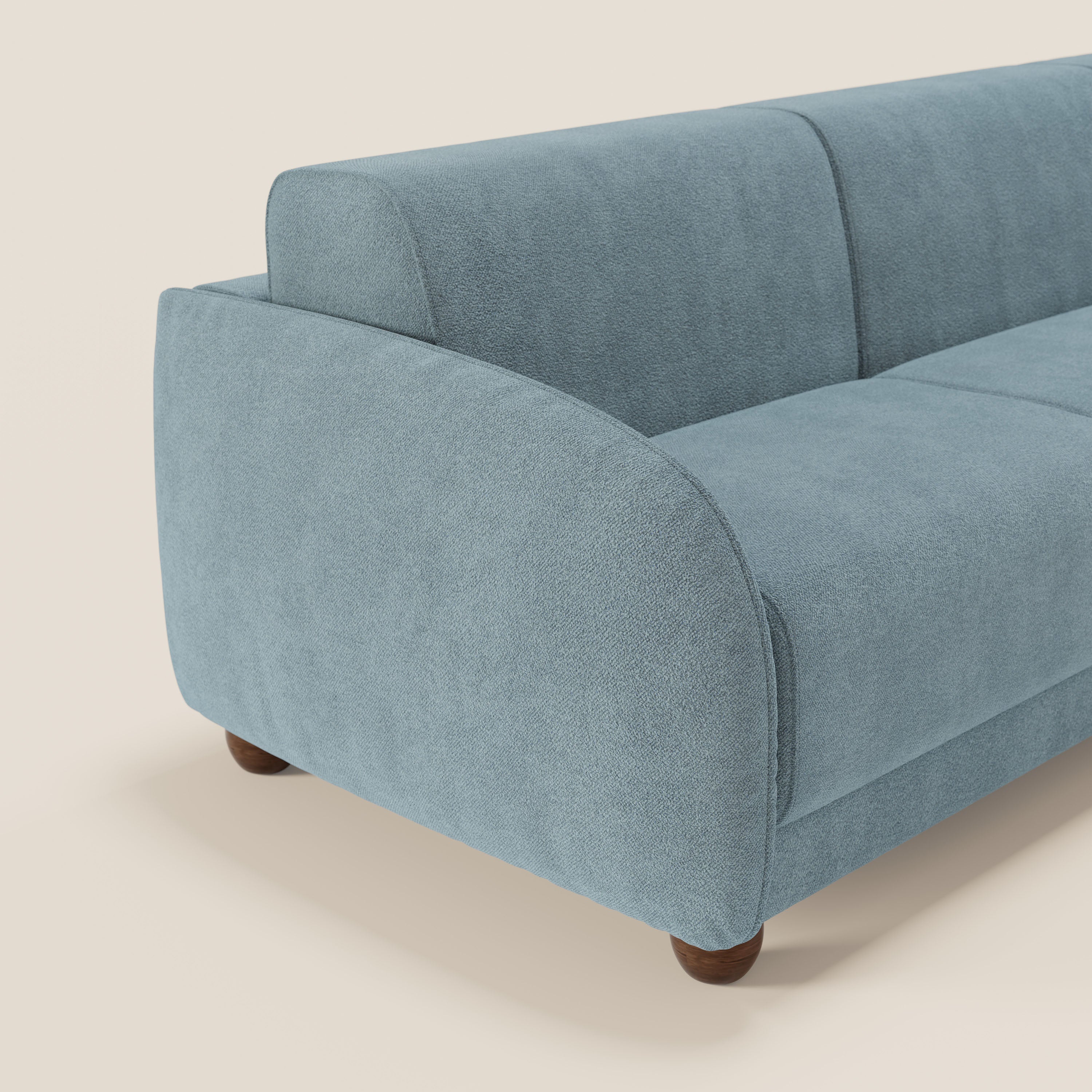 Giglio divano letto angolare con materasso alto 18 cm e penisola contenitore in morbido bouclé impermeabile T07 - divani.store