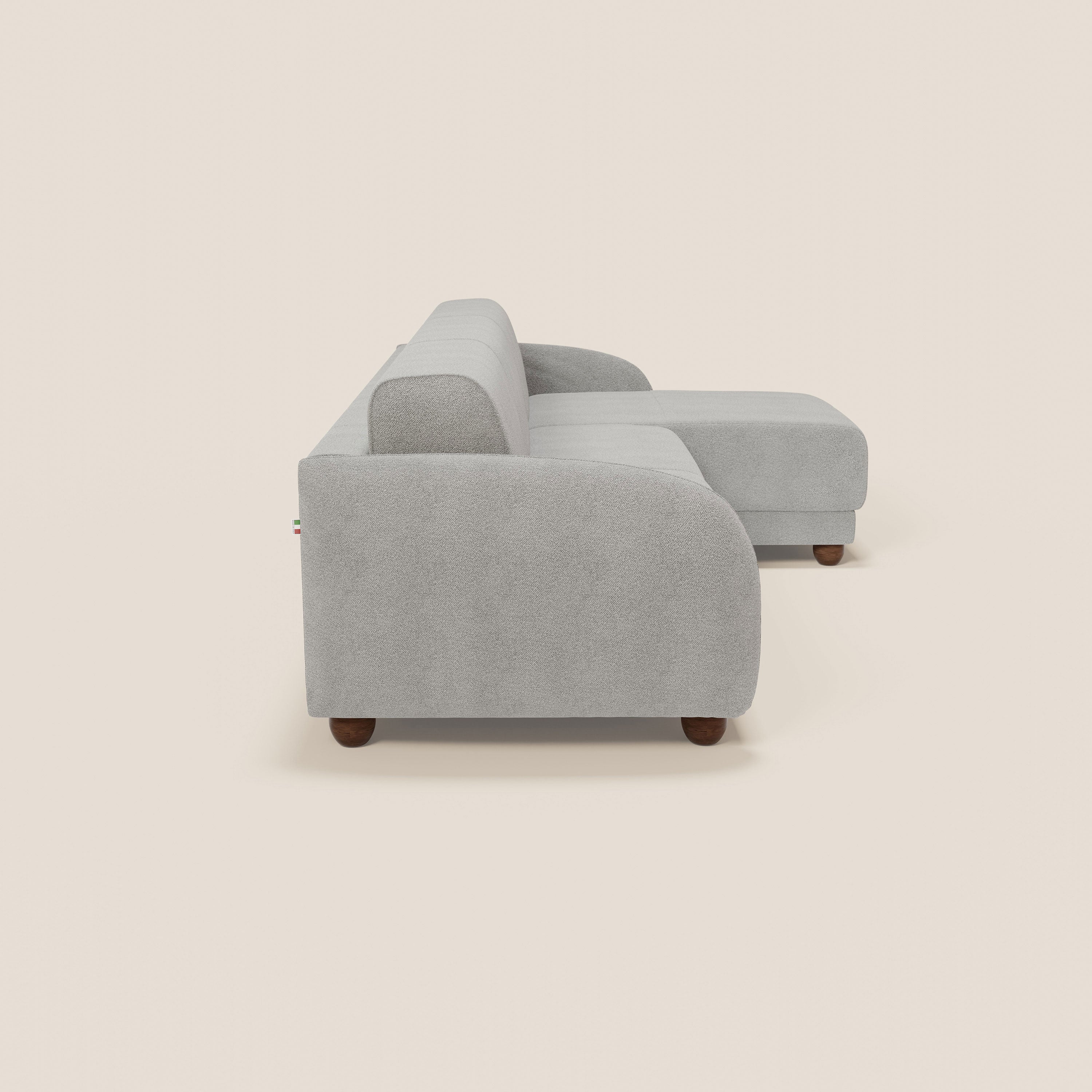 Giglio divano letto angolare con materasso alto 18 cm e penisola contenitore in morbido bouclé impermeabile T07 - divani.store