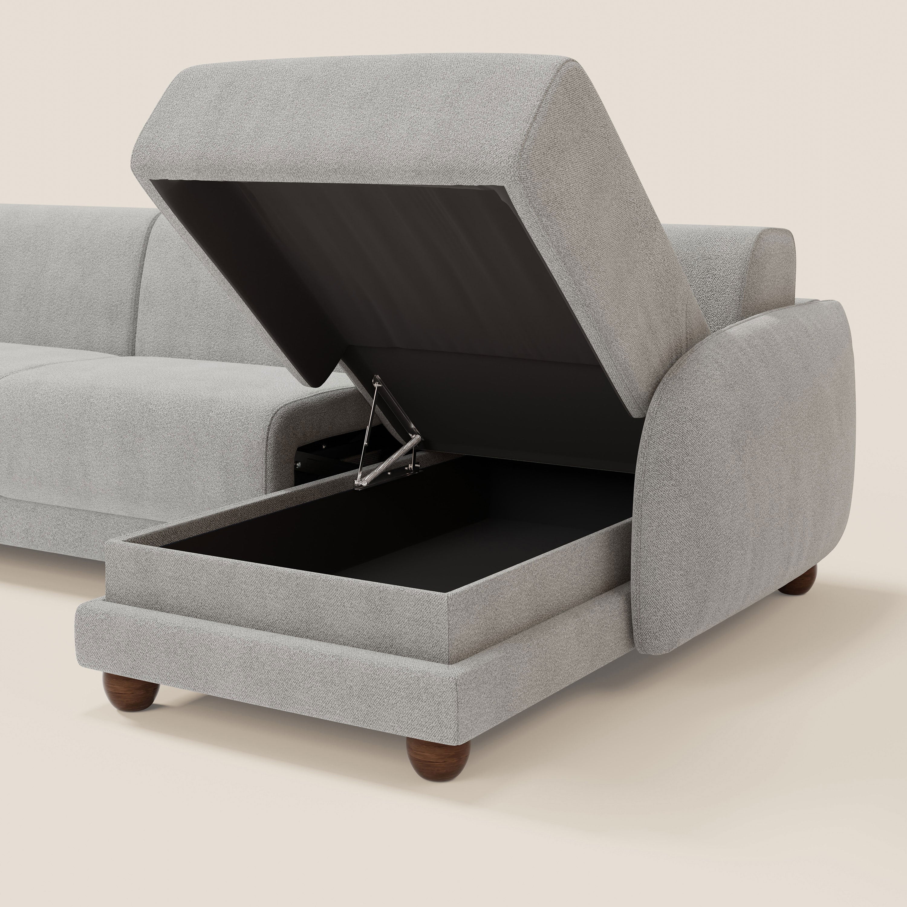 Giglio divano letto angolare con materasso alto 18 cm e penisola contenitore in morbido bouclé impermeabile T07 - divani.store