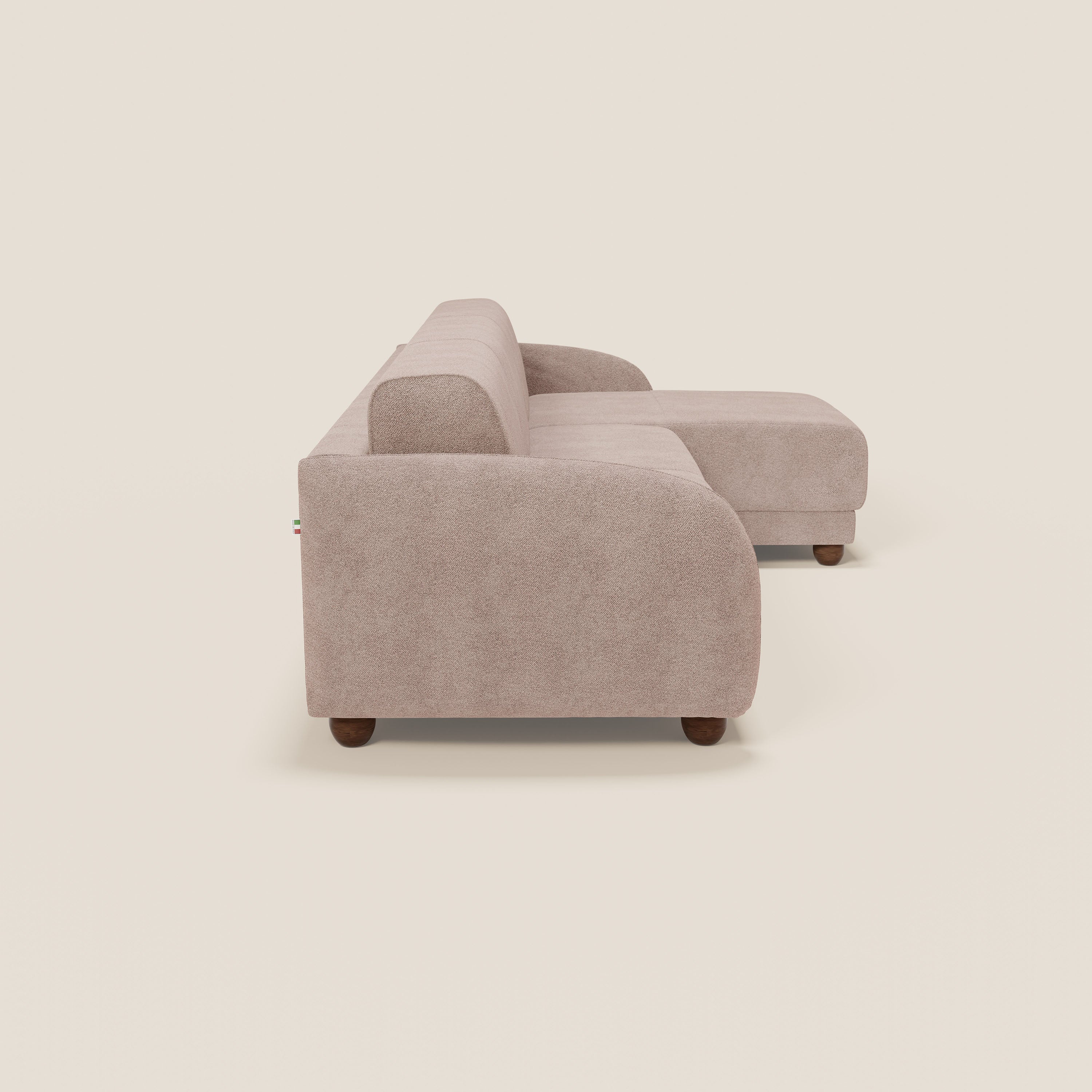 Giglio divano letto angolare con materasso alto 18 cm e penisola contenitore in morbido bouclé impermeabile T07 - divani.store