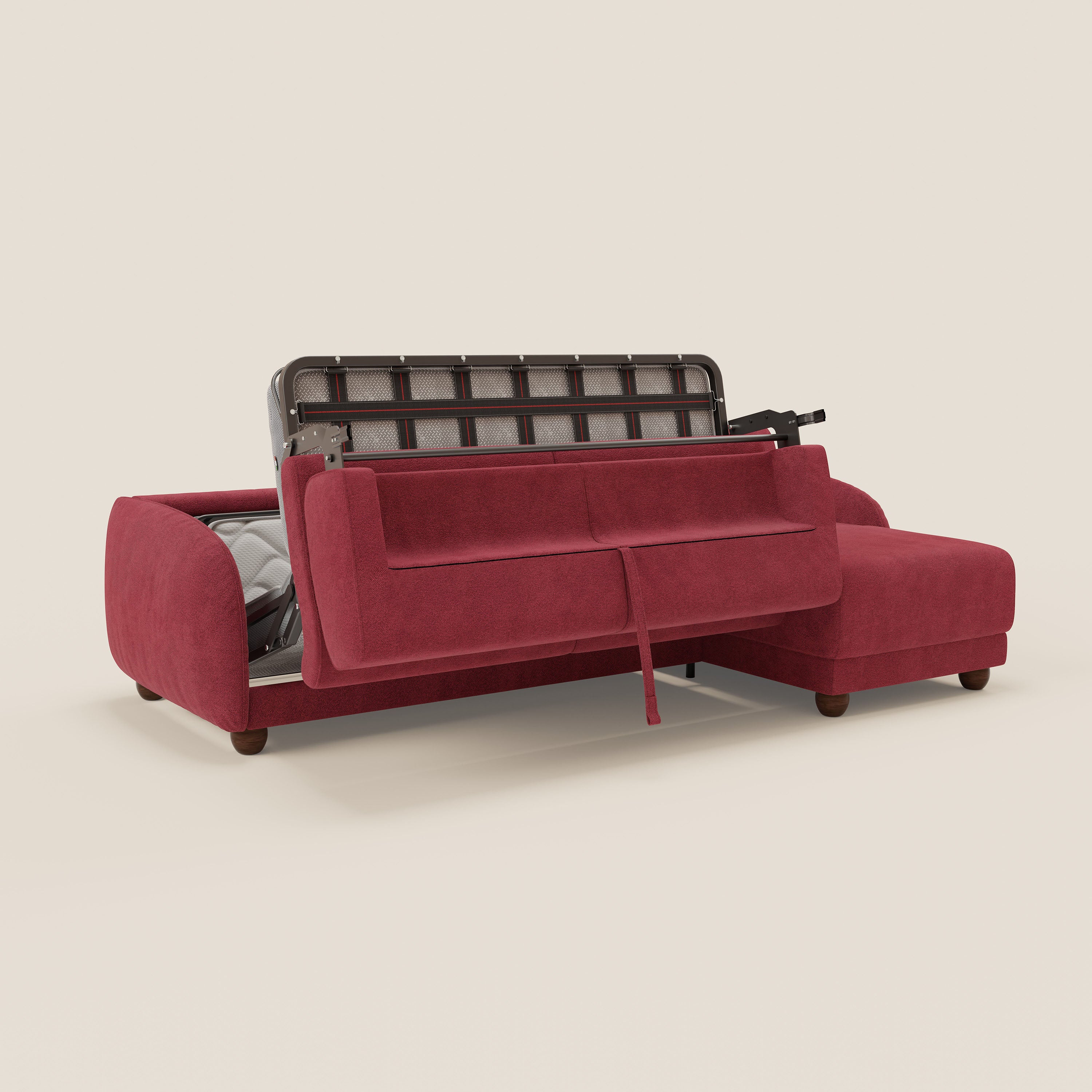 Giglio divano letto angolare con materasso alto 18 cm e penisola contenitore in morbido bouclé impermeabile T07 - divani.store