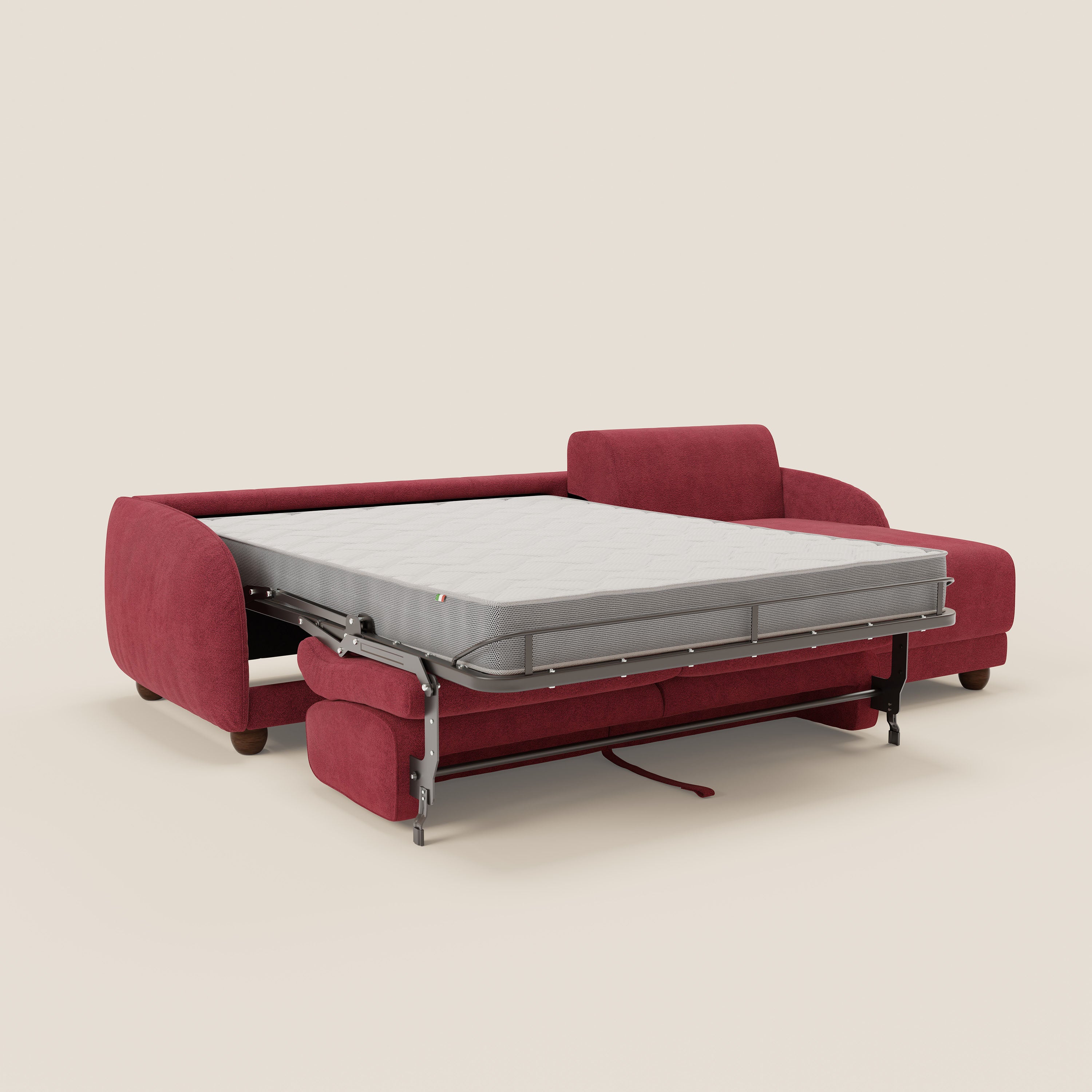 Giglio divano letto angolare con materasso alto 18 cm e penisola contenitore in morbido bouclé impermeabile T07 - divani.store