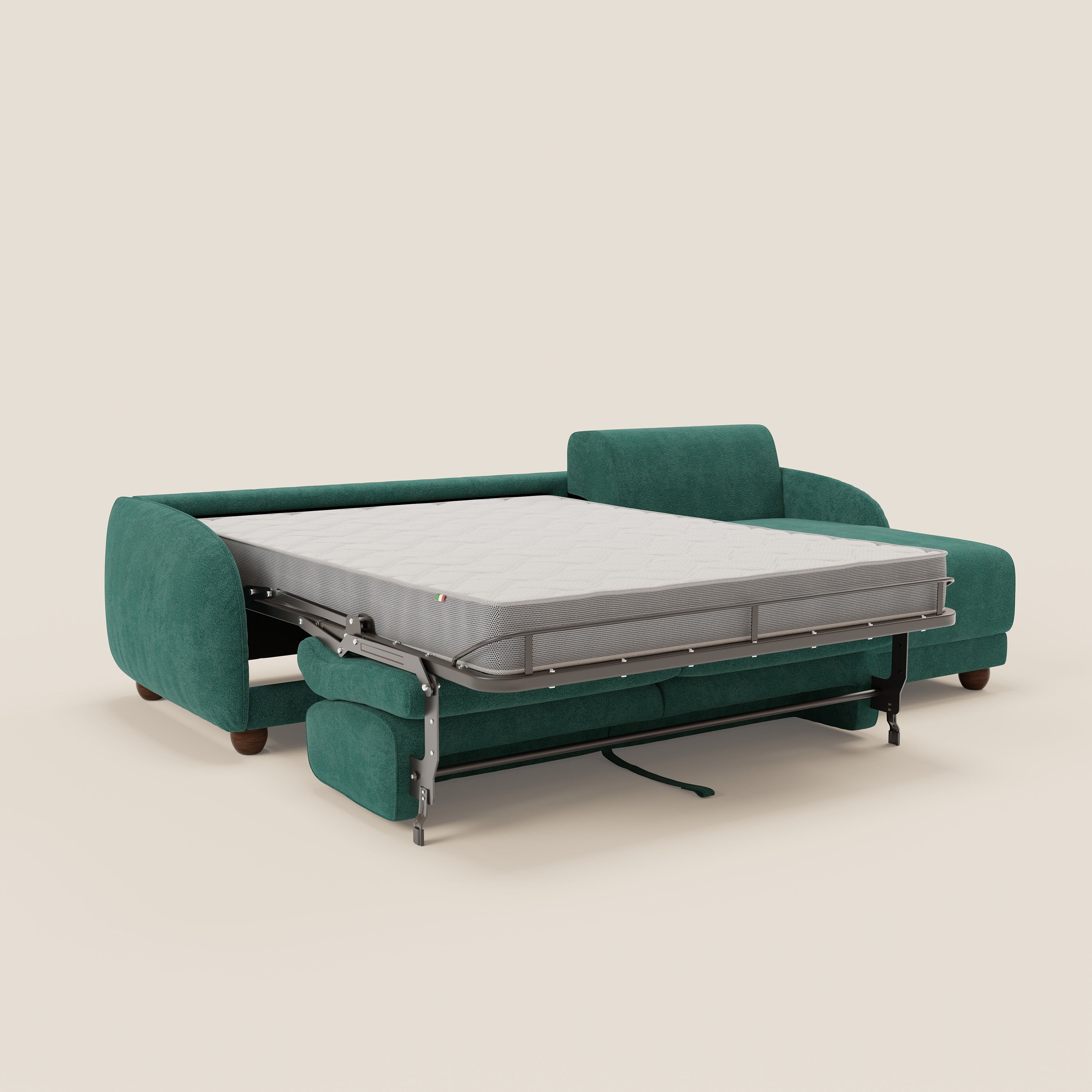 Giglio divano letto angolare con materasso alto 18 cm e penisola contenitore in morbido bouclé impermeabile T07 - divani.store