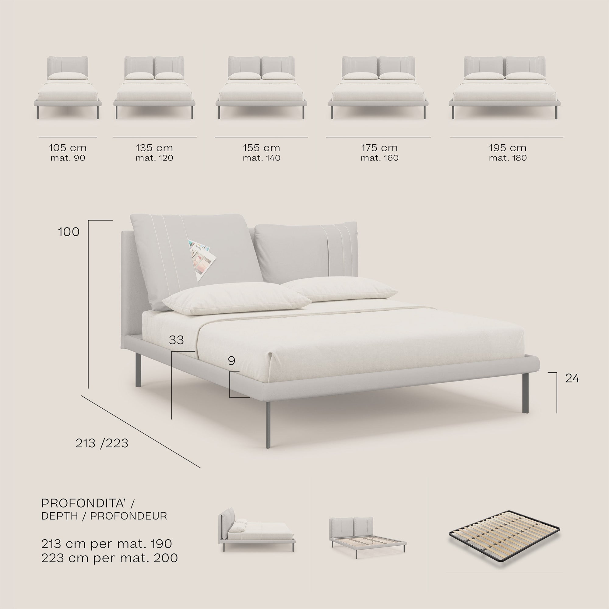 Giselle letto moderno con cuscini testata regolabili con tasche in microfibra impermeabile T11 blu - divani.store