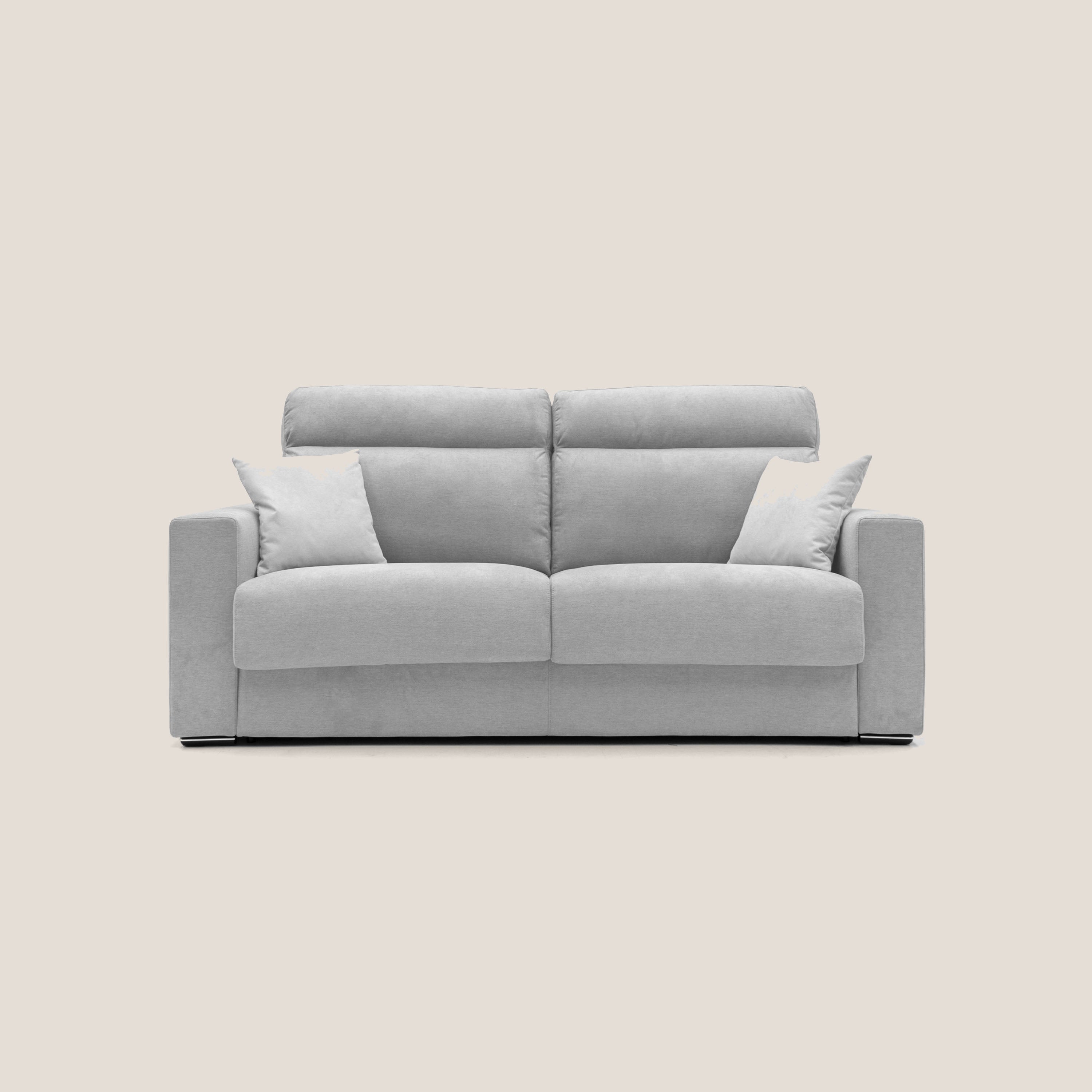 Nikita Divano letto matrimoniale con schienale morbido alto e rivestimento T02 grigio chiaro - divani.store