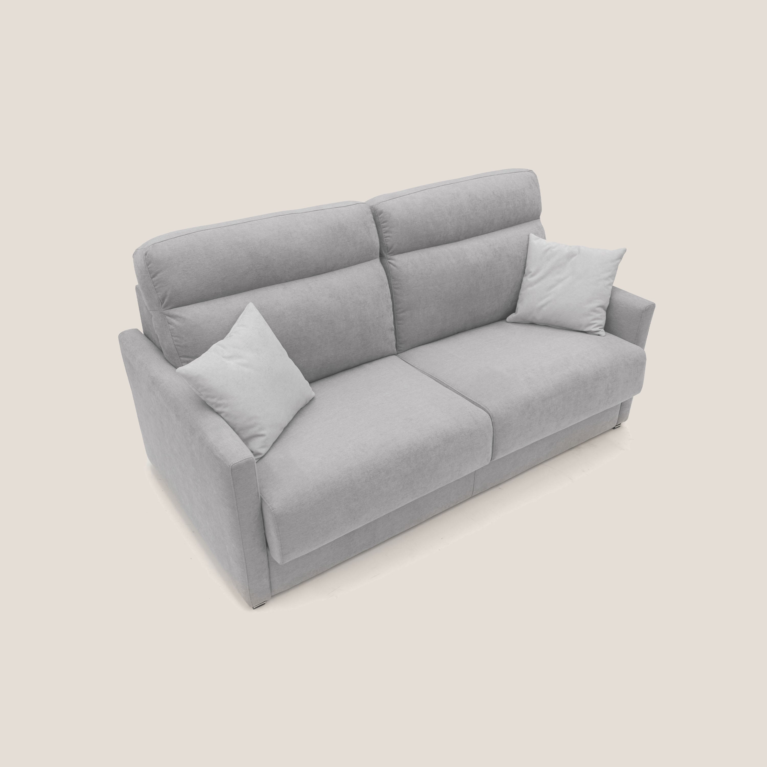 Margot Divano letto matrimoniale con schienale morbido alto in tessuto T02 grigio chiaro - divani.store