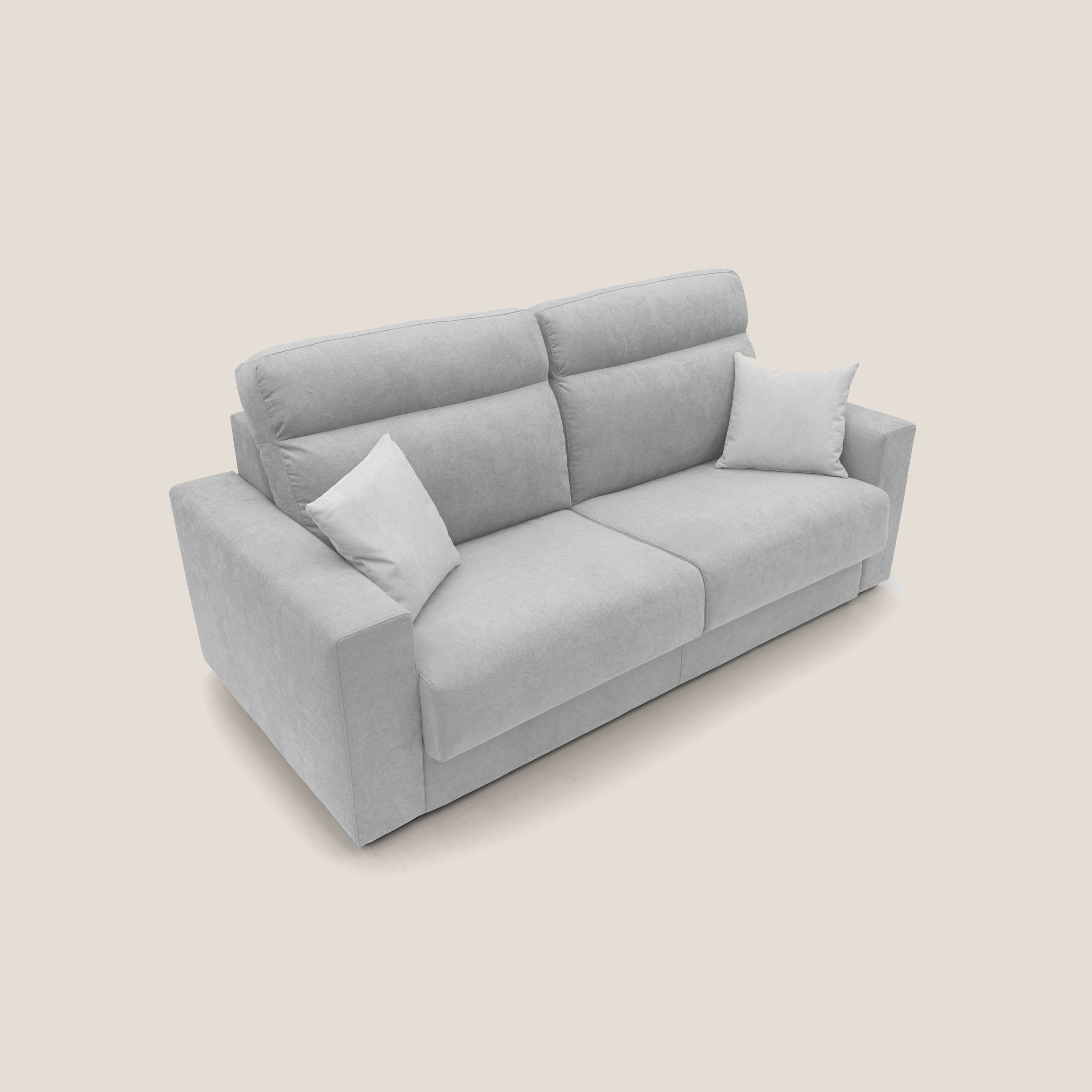 Nikita Divano letto matrimoniale con schienale morbido alto e rivestimento T02 grigio chiaro - divani.store