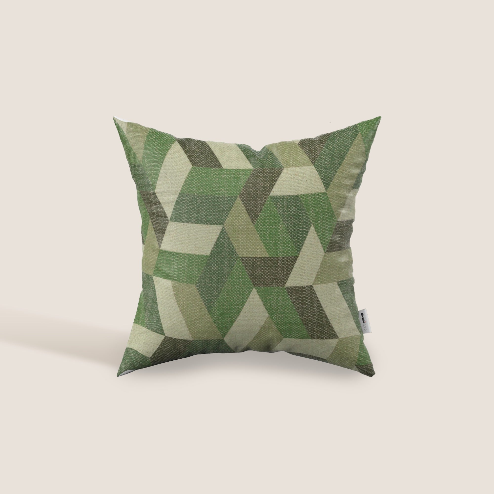 Unreal cuscini a fantasia geometriche in tessuto idrorepellente disponibile in diverse colorazioni verde - divani.store
