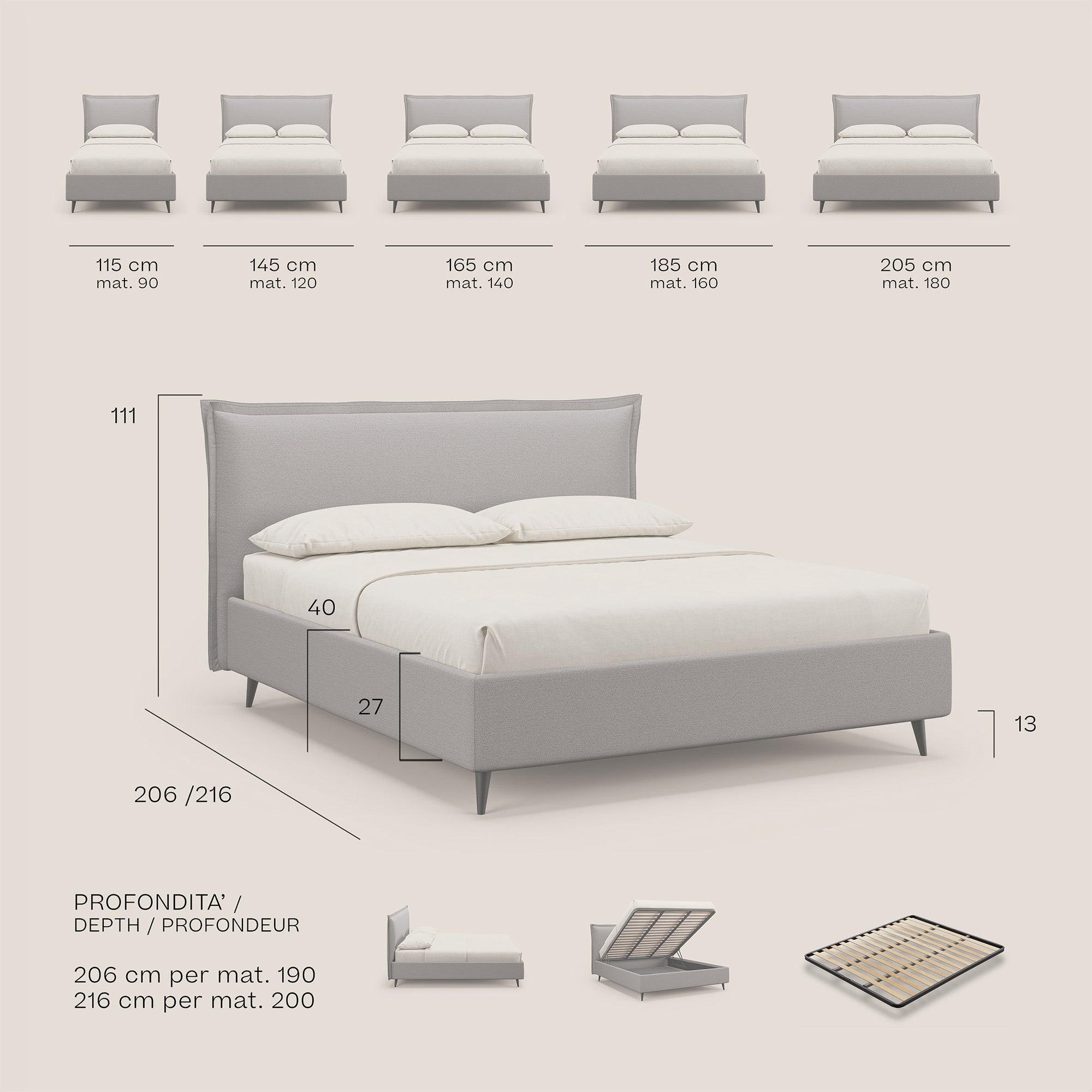 Hans letto contenitore imbottito minimal in tessuto simil cotone impermeabile T19 marrone - divani.store
