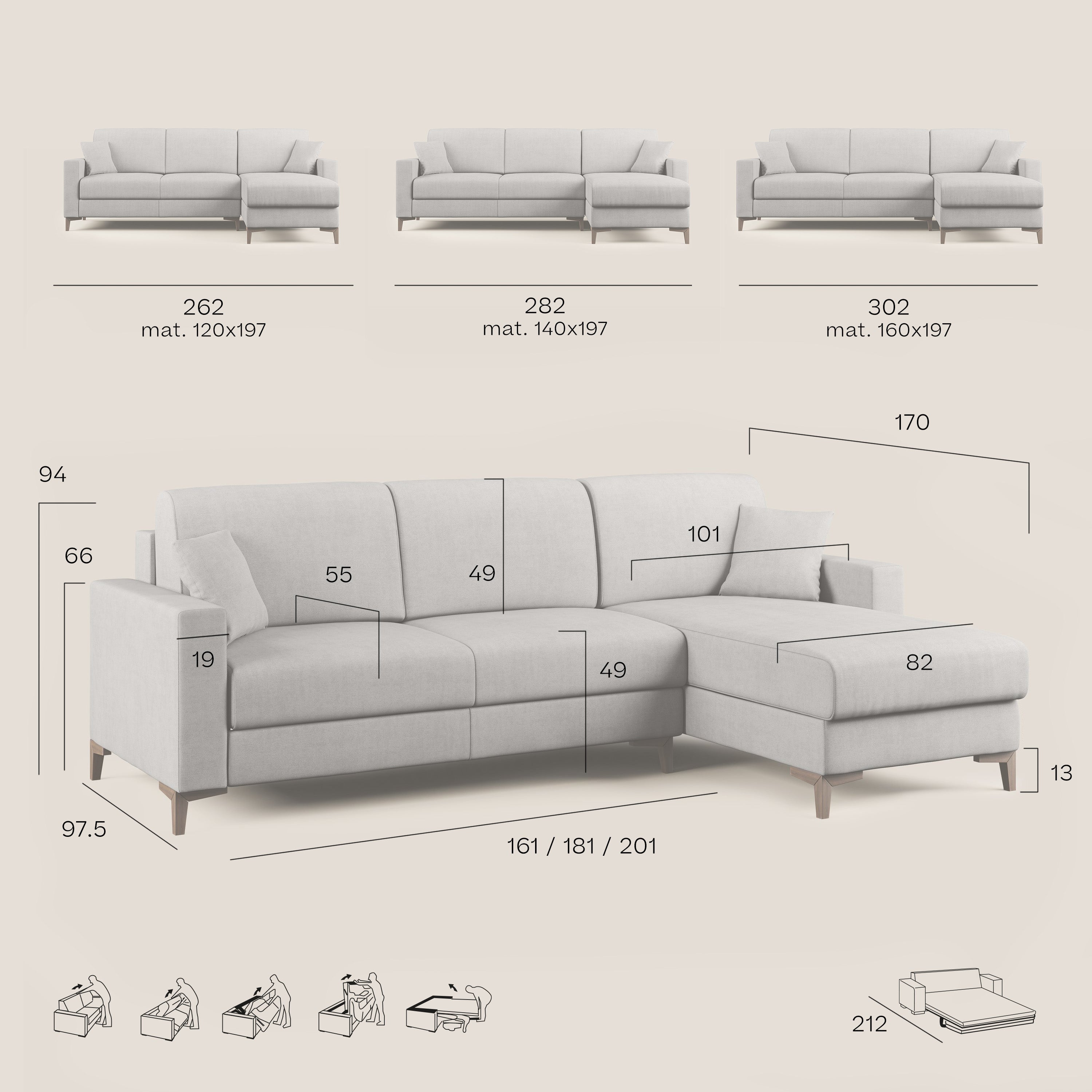 Kafka divano letto angolare in morbido tessuto impermeabile T02 rosso - divani.store