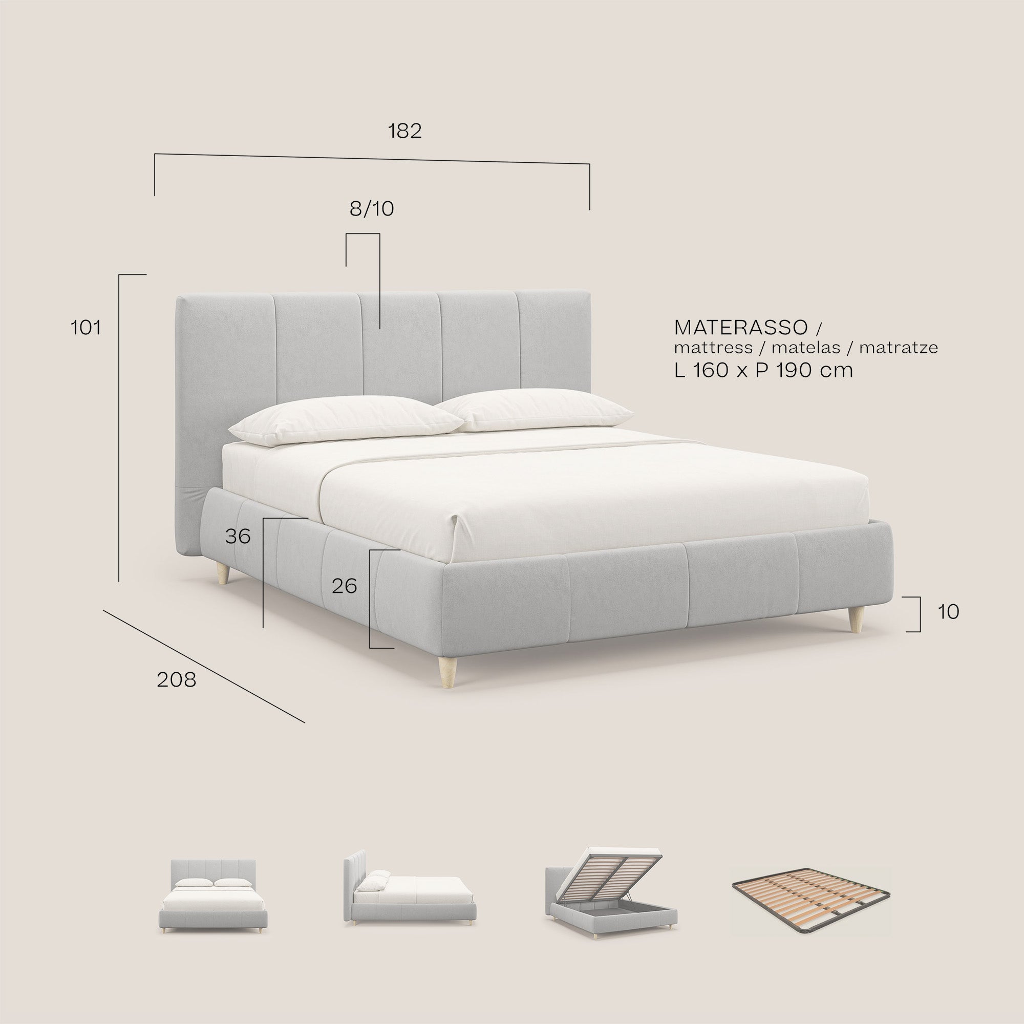 Laura letto imbottito contenitore e sfoderabile in microfibra velluto impermeabile T09 salmone - divani.store