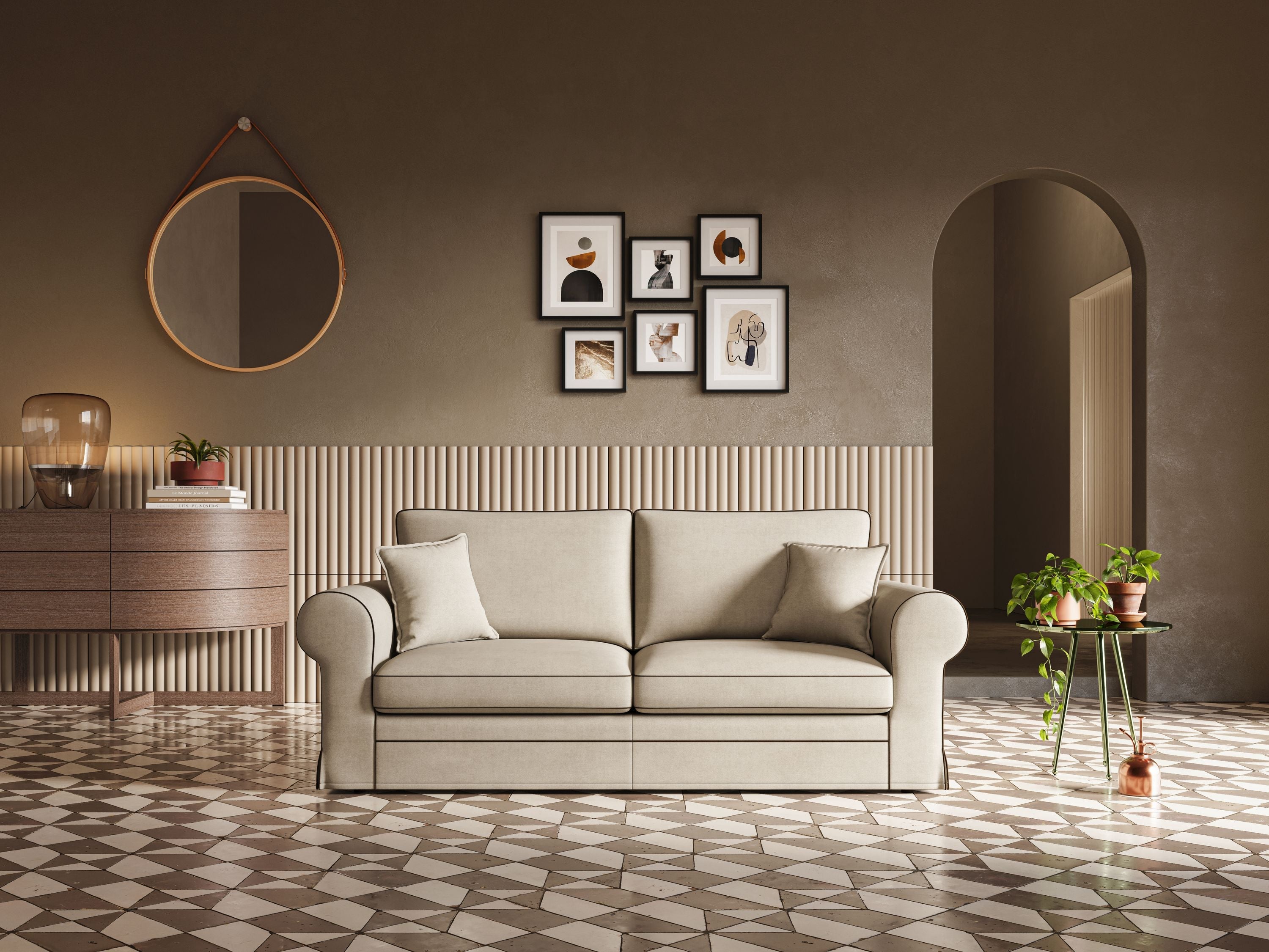 Lady divano classico in piuma d'oca realizzato con tessuto impermeabile T02 panna - divani.store