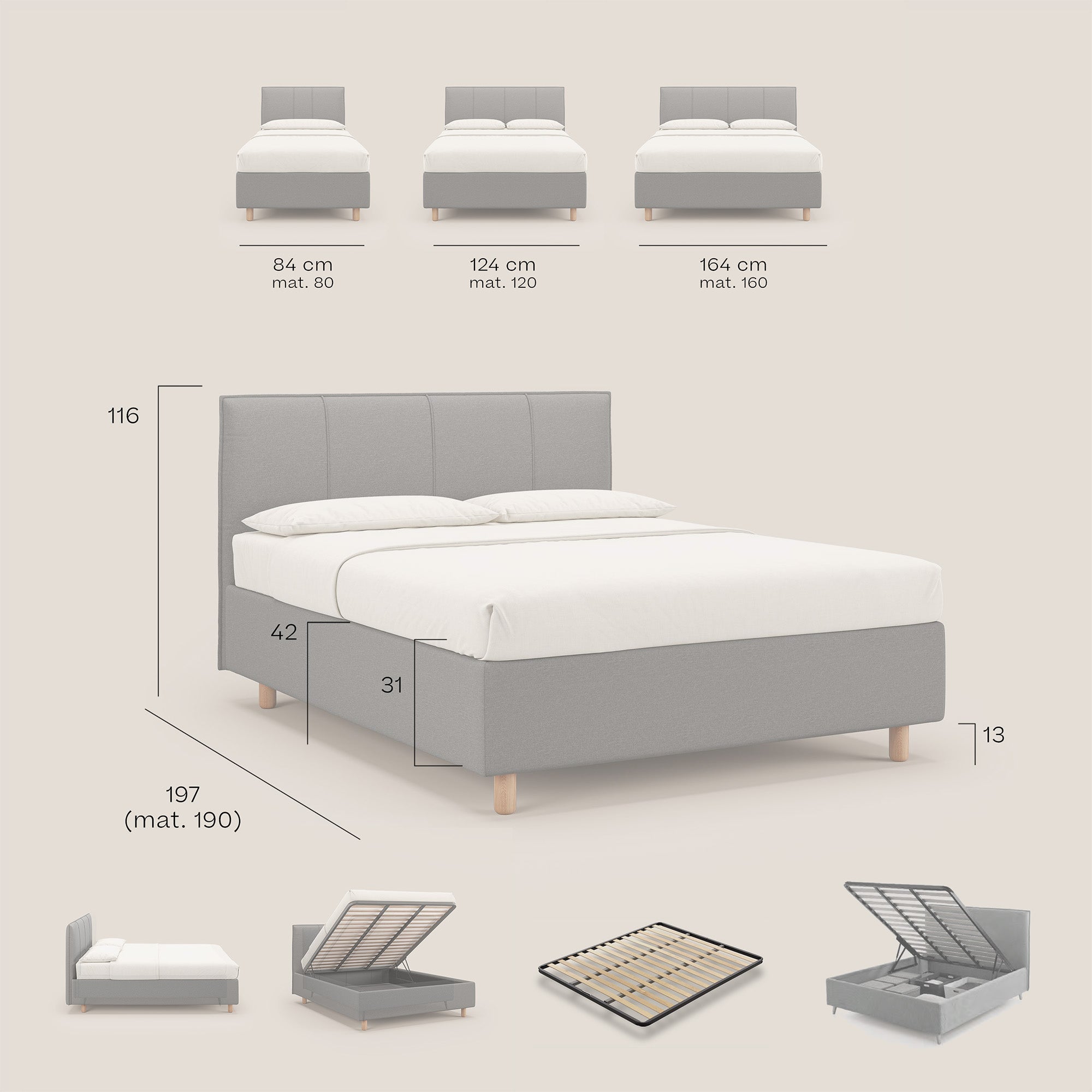 Lothar letto contenitore maxi dalle dimensioni contenute in tessuto impermeabile T13 marrone - divani.store